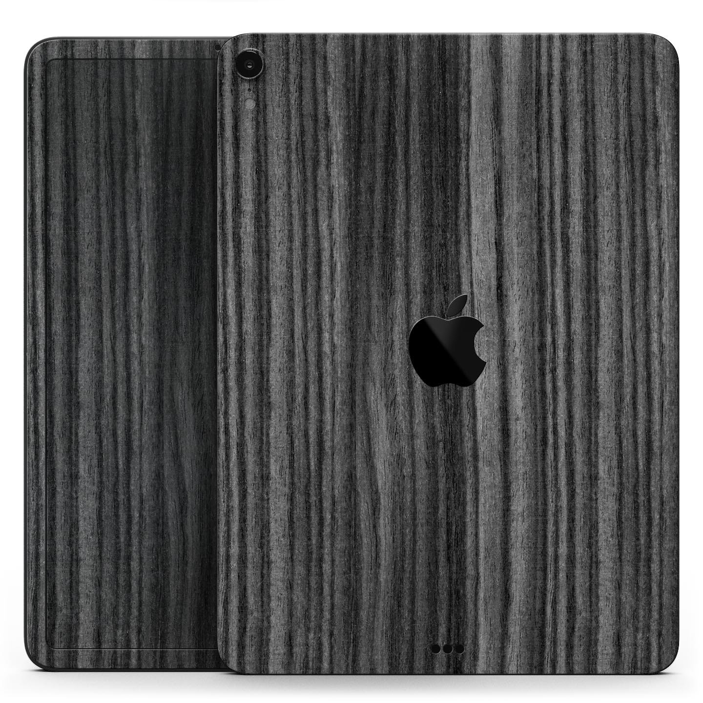 Dark Ebony Woodgrain skin decal for Apple iPad Pro, showcasing a sleek wood finish and precise cutouts for device features.