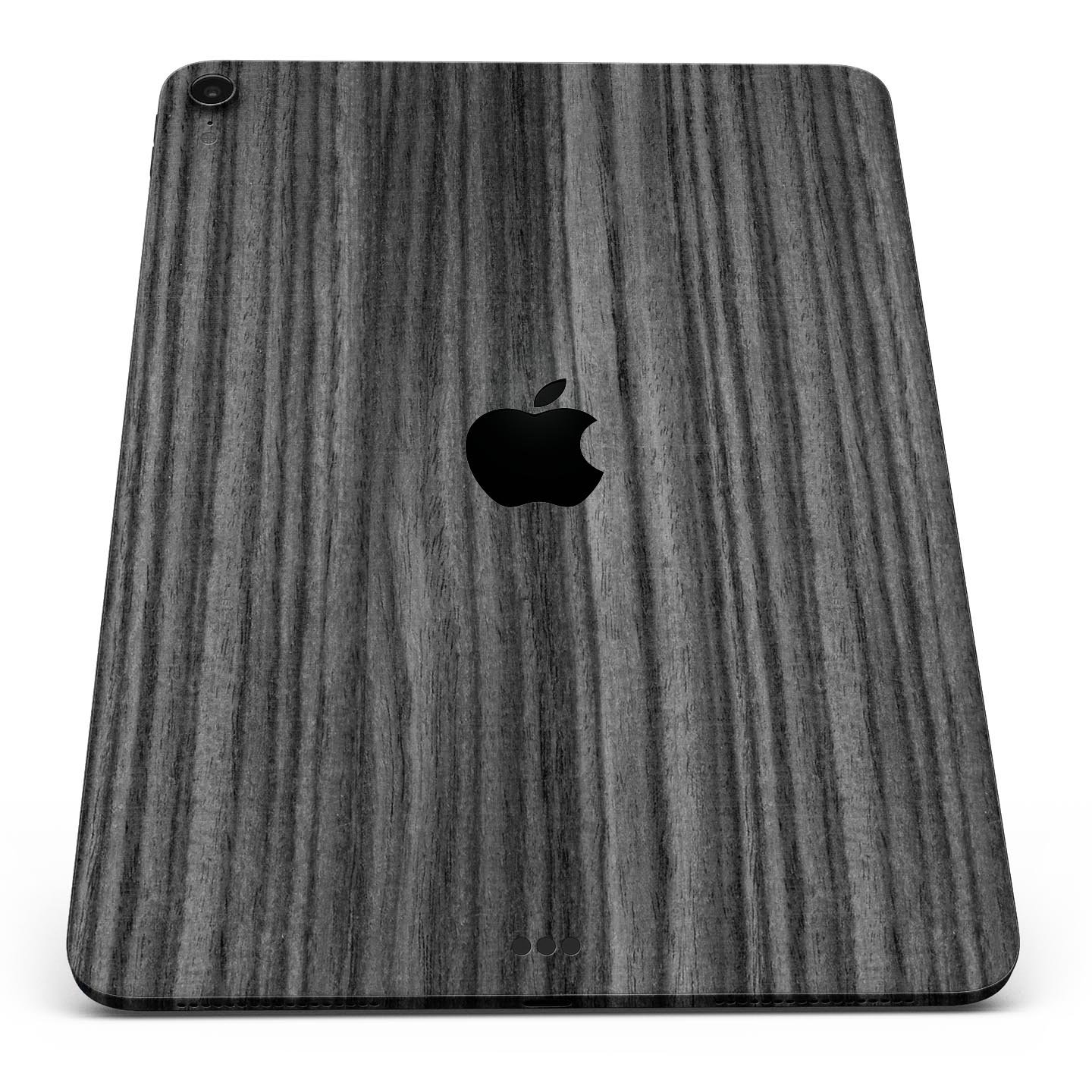 Dark Ebony Woodgrain skin decal for Apple iPad Pro, showcasing a sleek wood finish and precise cutouts for device features.