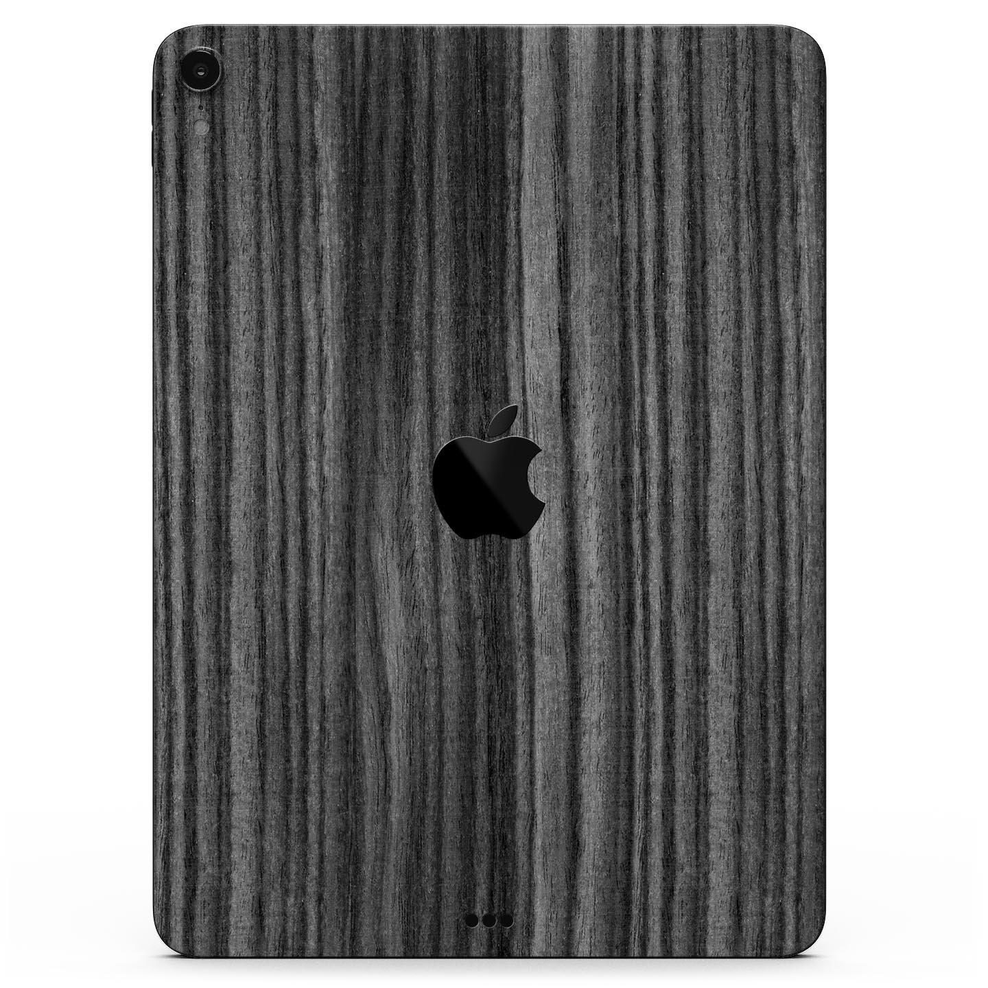 Dark Ebony Woodgrain skin decal for Apple iPad Pro, showcasing a sleek wood finish and precise cutouts for device features.