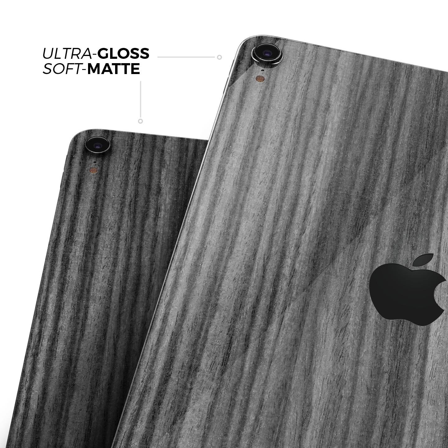 Dark Ebony Woodgrain skin decal for Apple iPad Pro, showcasing a sleek wood finish and precise cutouts for device features.