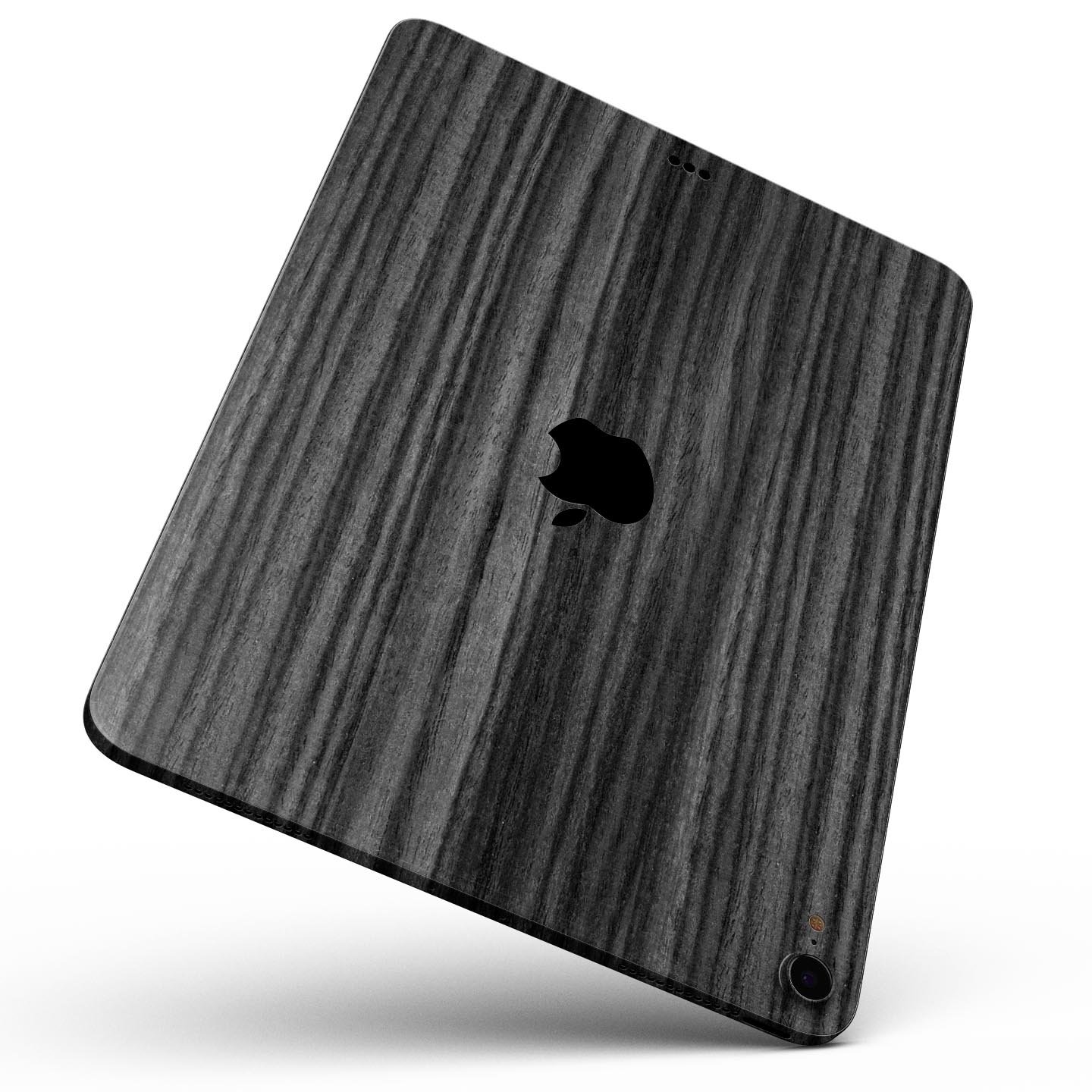 Dark Ebony Woodgrain skin decal for Apple iPad Pro, showcasing a sleek wood finish and precise cutouts for device features.