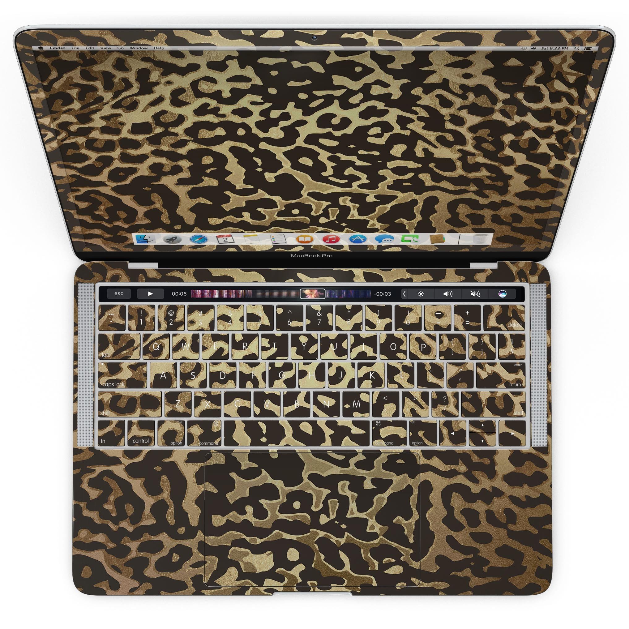 Dark Gold Flaked Animal v1 Skin Kit for MacBook Pro with Touch Bar, showcasing a stylish design and premium vinyl material.