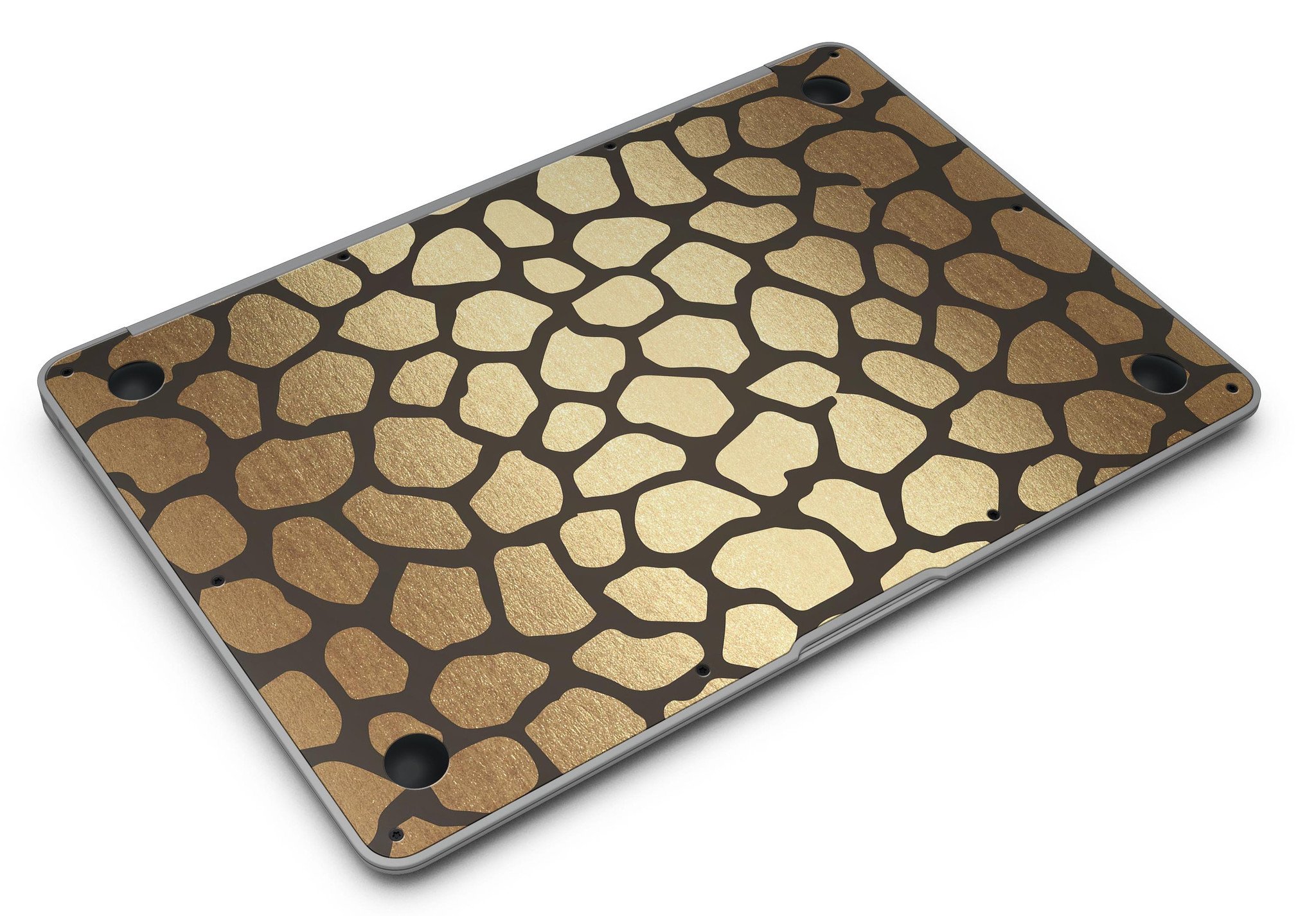 Dark Gold Flaked Animal v2 MacBook Air Skin Kit showcasing premium vinyl design with gold flakes.