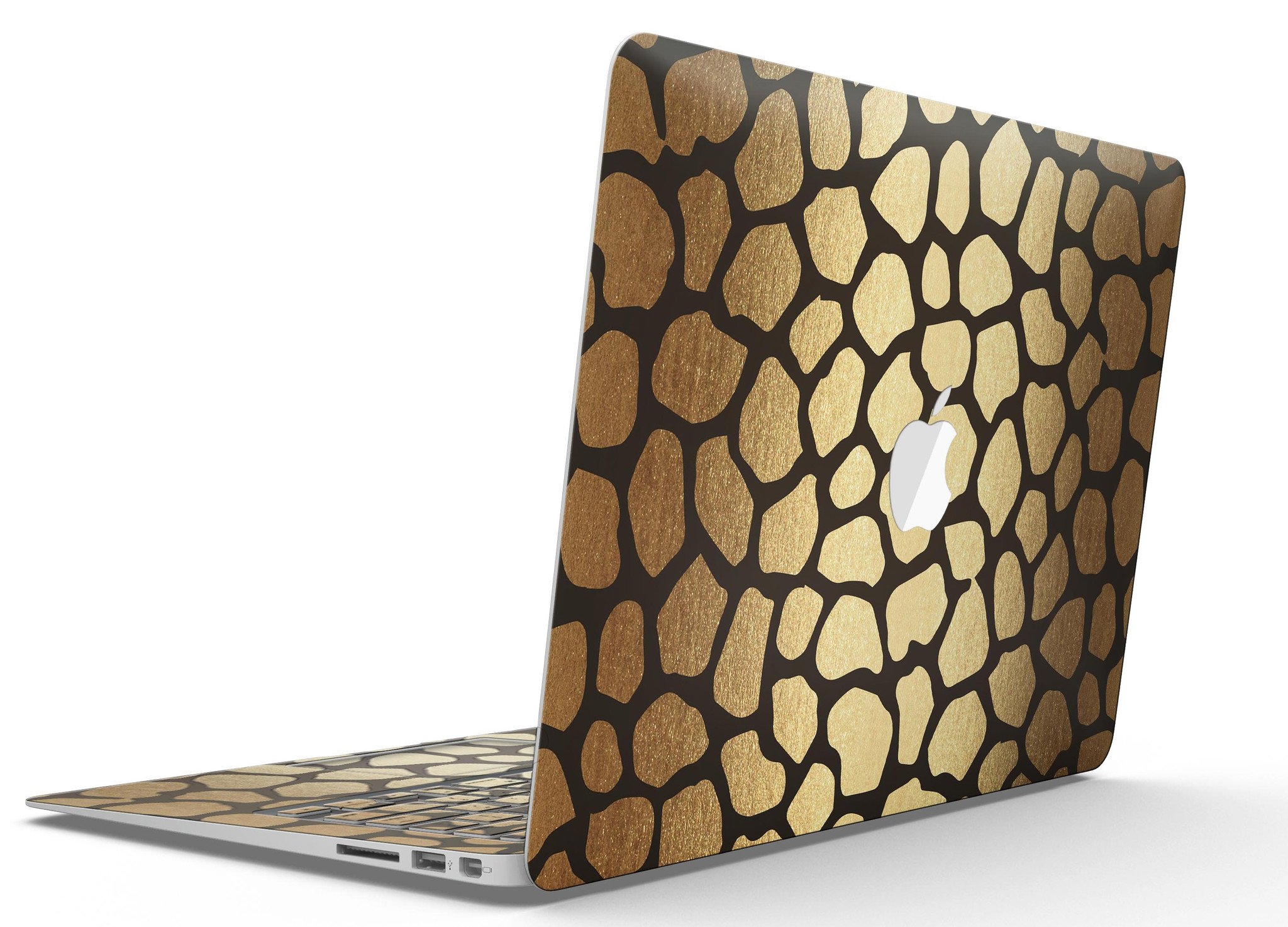 Dark Gold Flaked Animal v2 MacBook Air Skin Kit showcasing premium vinyl design with gold flakes.