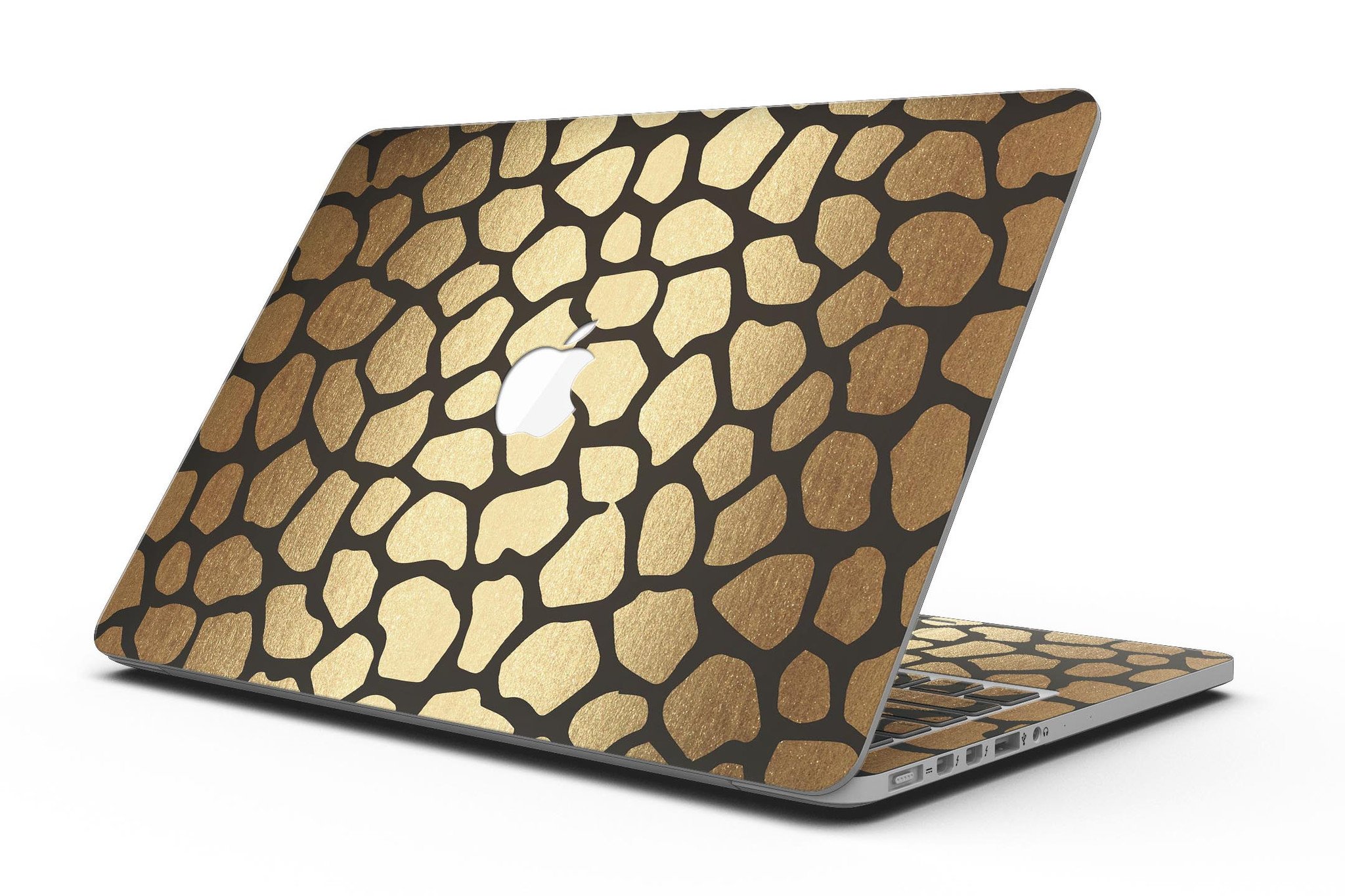 Dark Gold Flaked Animal v2 skin for MacBook Pro with Retina Display, showcasing a stylish design that protects the device.