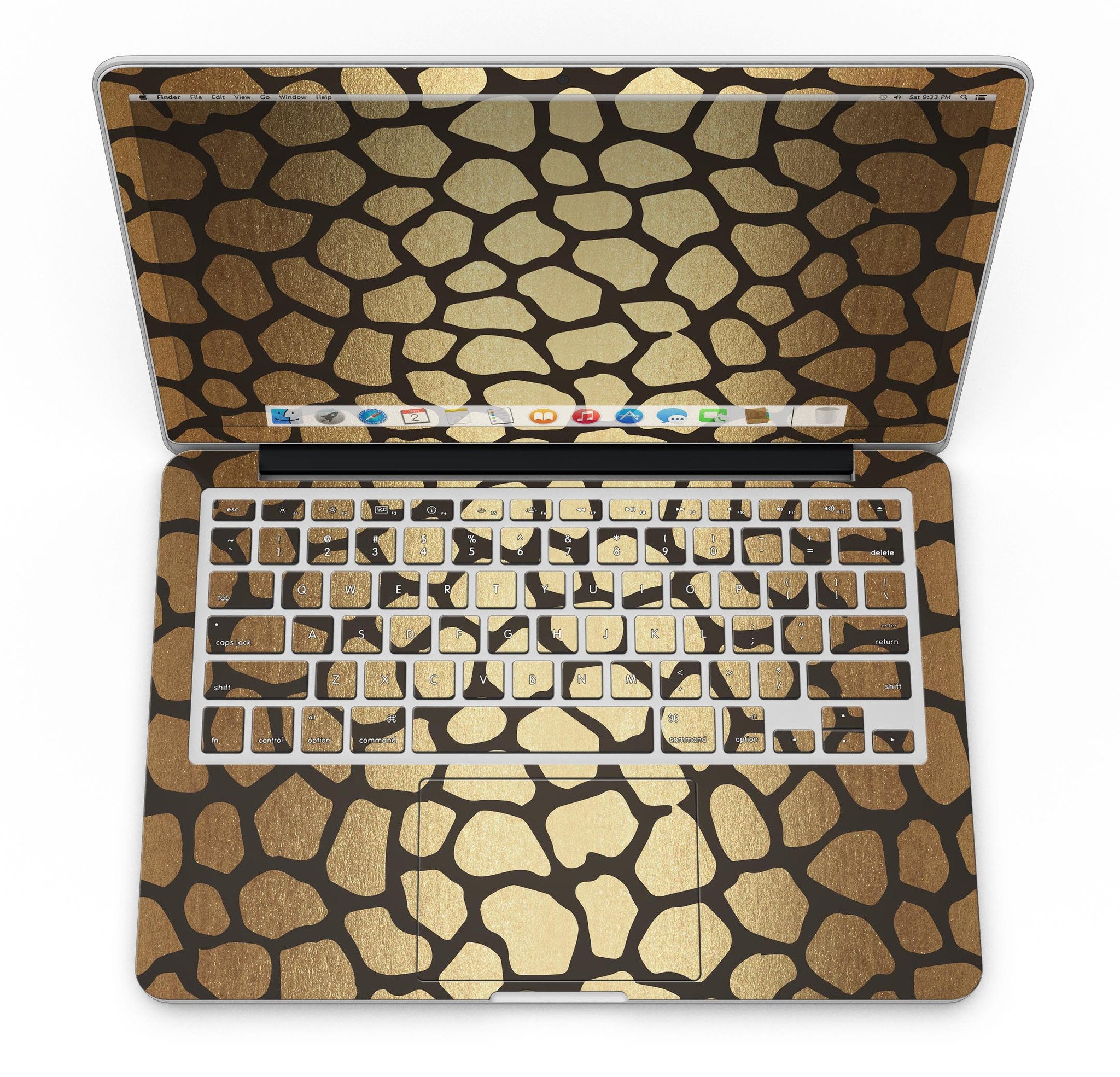 Dark Gold Flaked Animal v2 skin for MacBook Pro with Retina Display, showcasing a stylish design that protects the device.