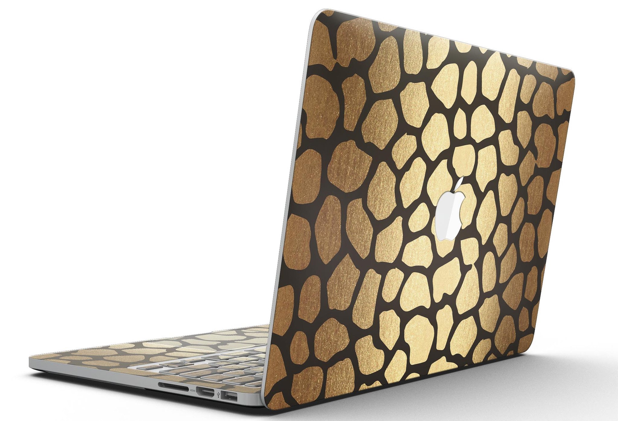 Dark Gold Flaked Animal v2 skin for MacBook Pro with Retina Display, showcasing a stylish design that protects the device.