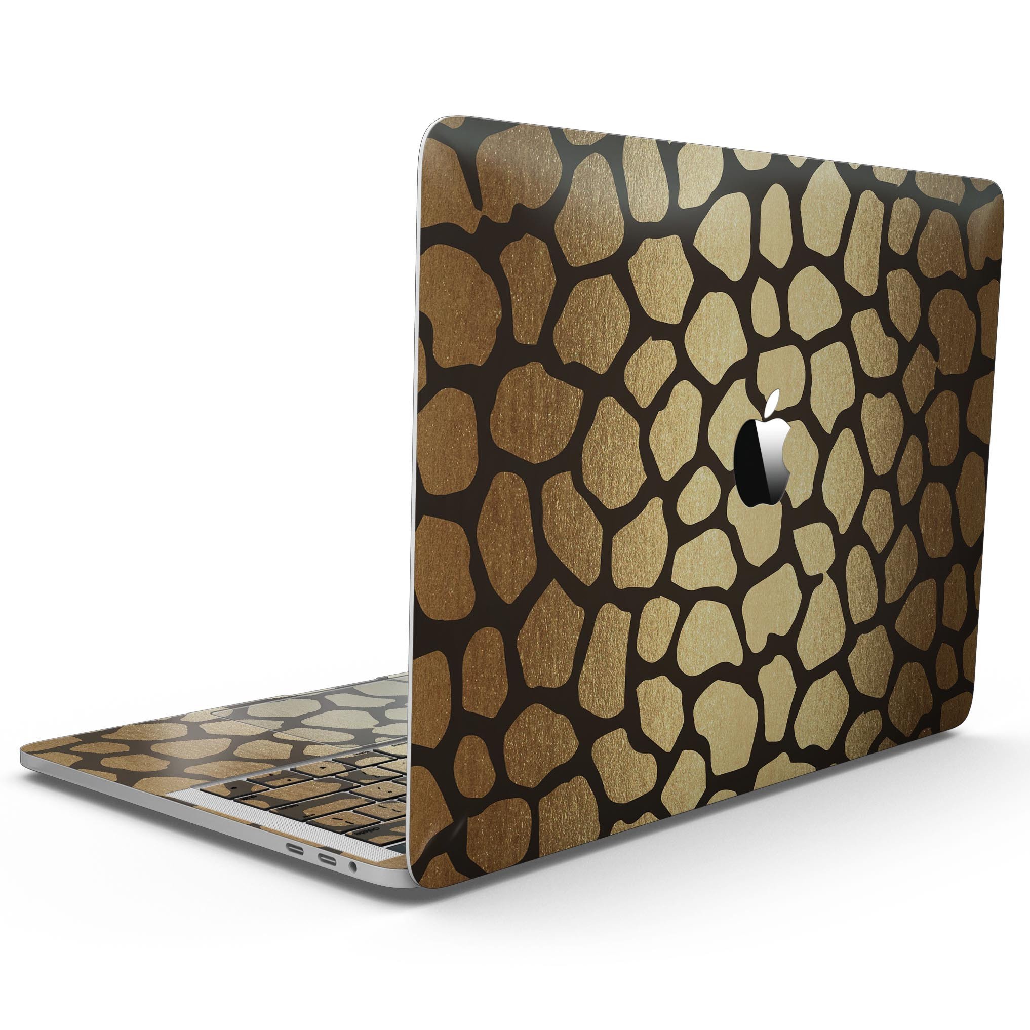 Dark Gold Flaked Animal v2 skin kit for MacBook Pro with Touch Bar, showcasing a stylish design and premium vinyl material.