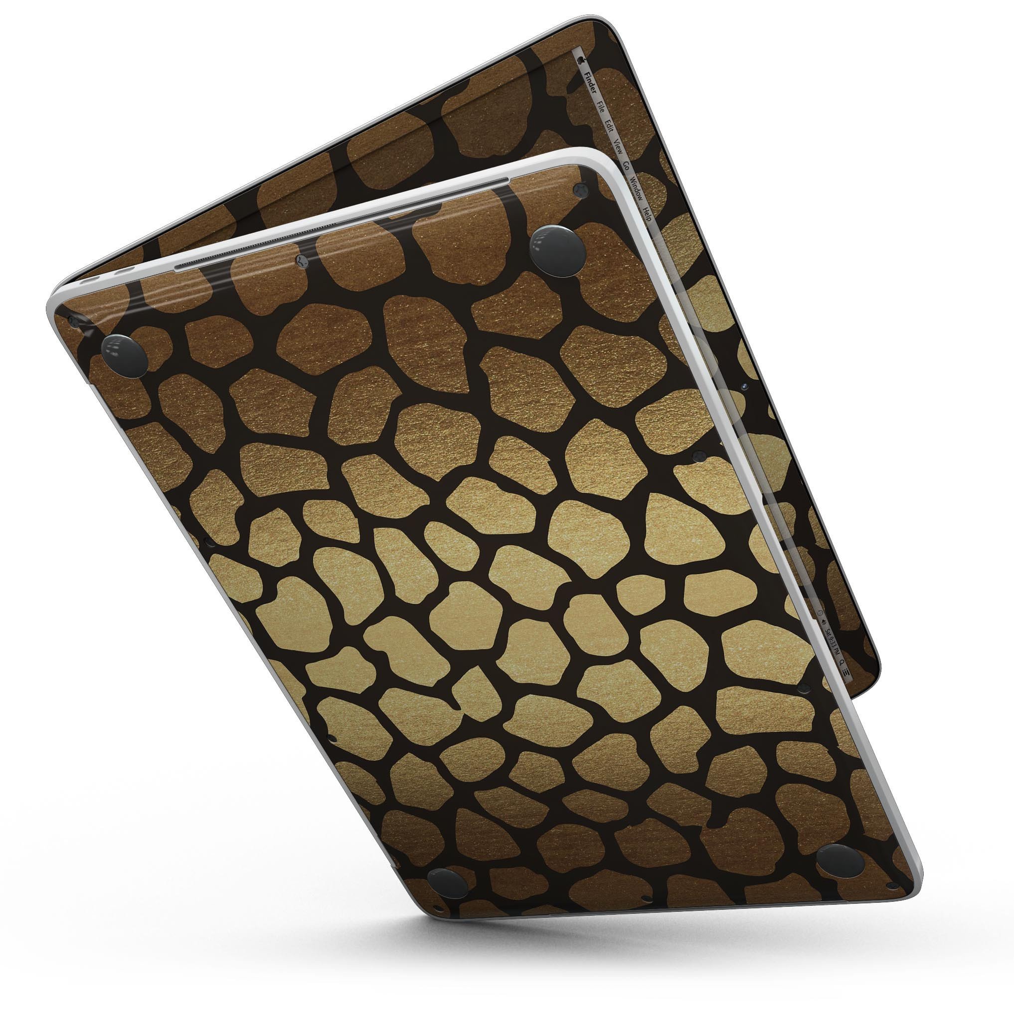 Dark Gold Flaked Animal v2 skin kit for MacBook Pro with Touch Bar, showcasing a stylish design and premium vinyl material.