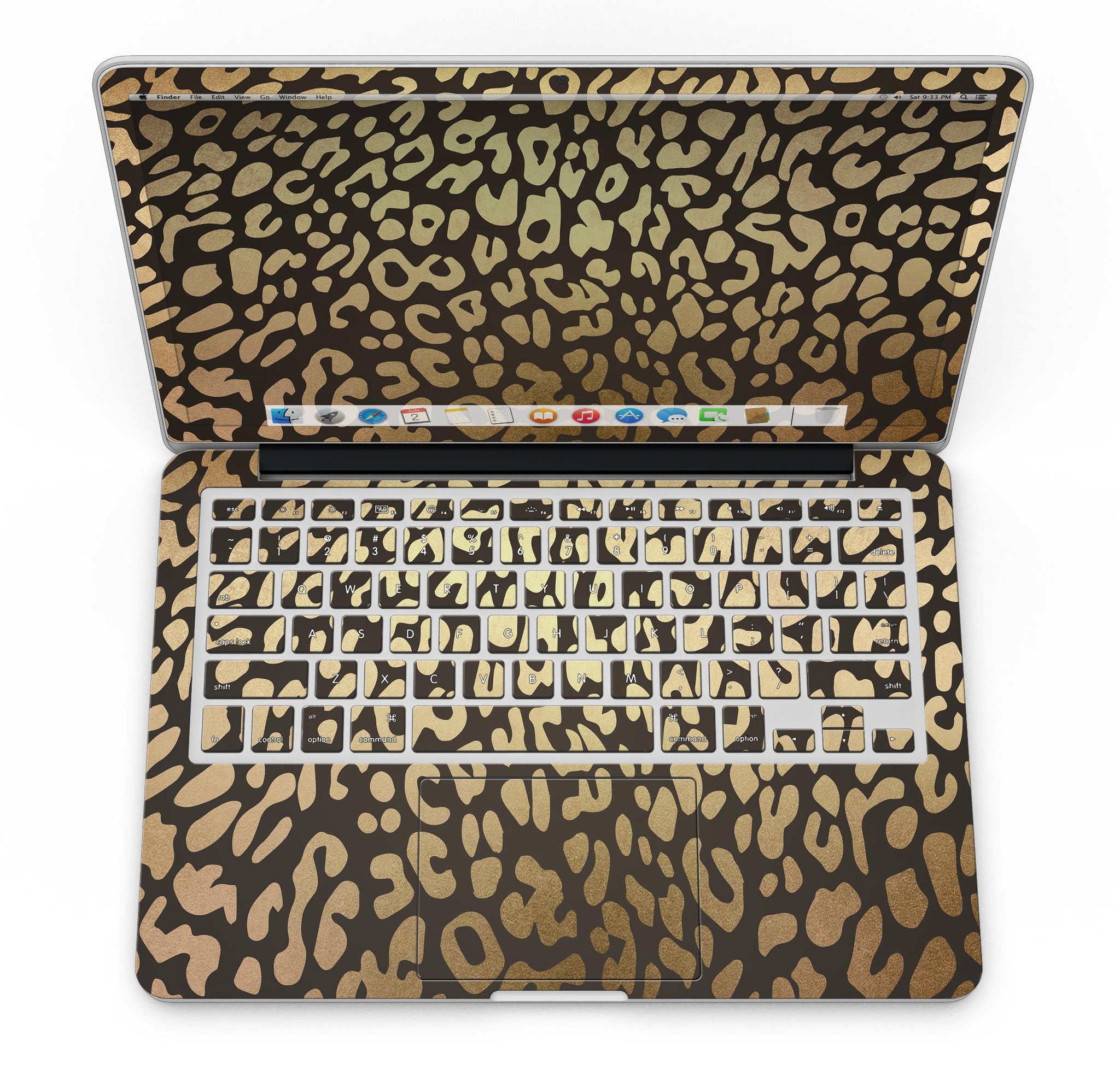 Dark Gold Flaked Animal v3 skin for MacBook Pro with Retina Display, showcasing a stylish design that protects the device.