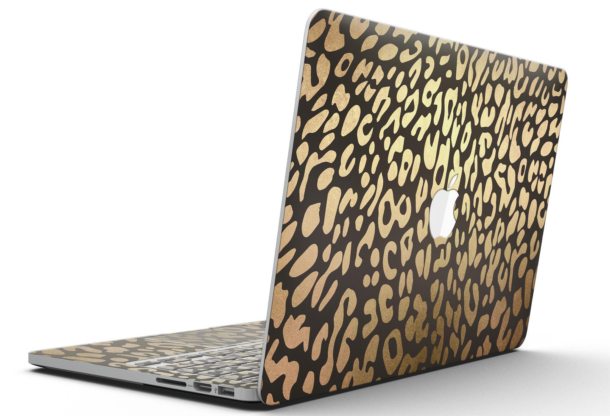 Dark Gold Flaked Animal v3 skin for MacBook Pro with Retina Display, showcasing a stylish design that protects the device.