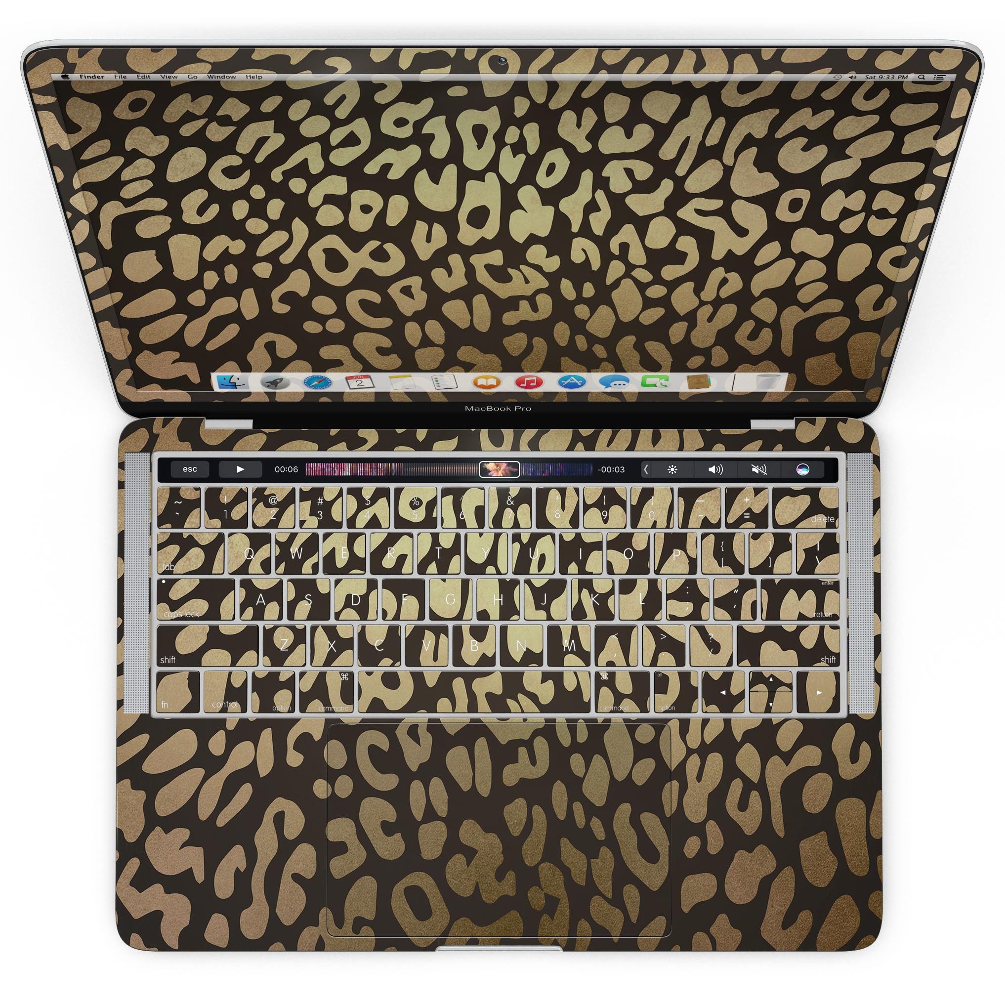 Dark Gold Flaked Skin Kit for MacBook Pro with Touch Bar, showcasing a stylish design with premium vinyl material.