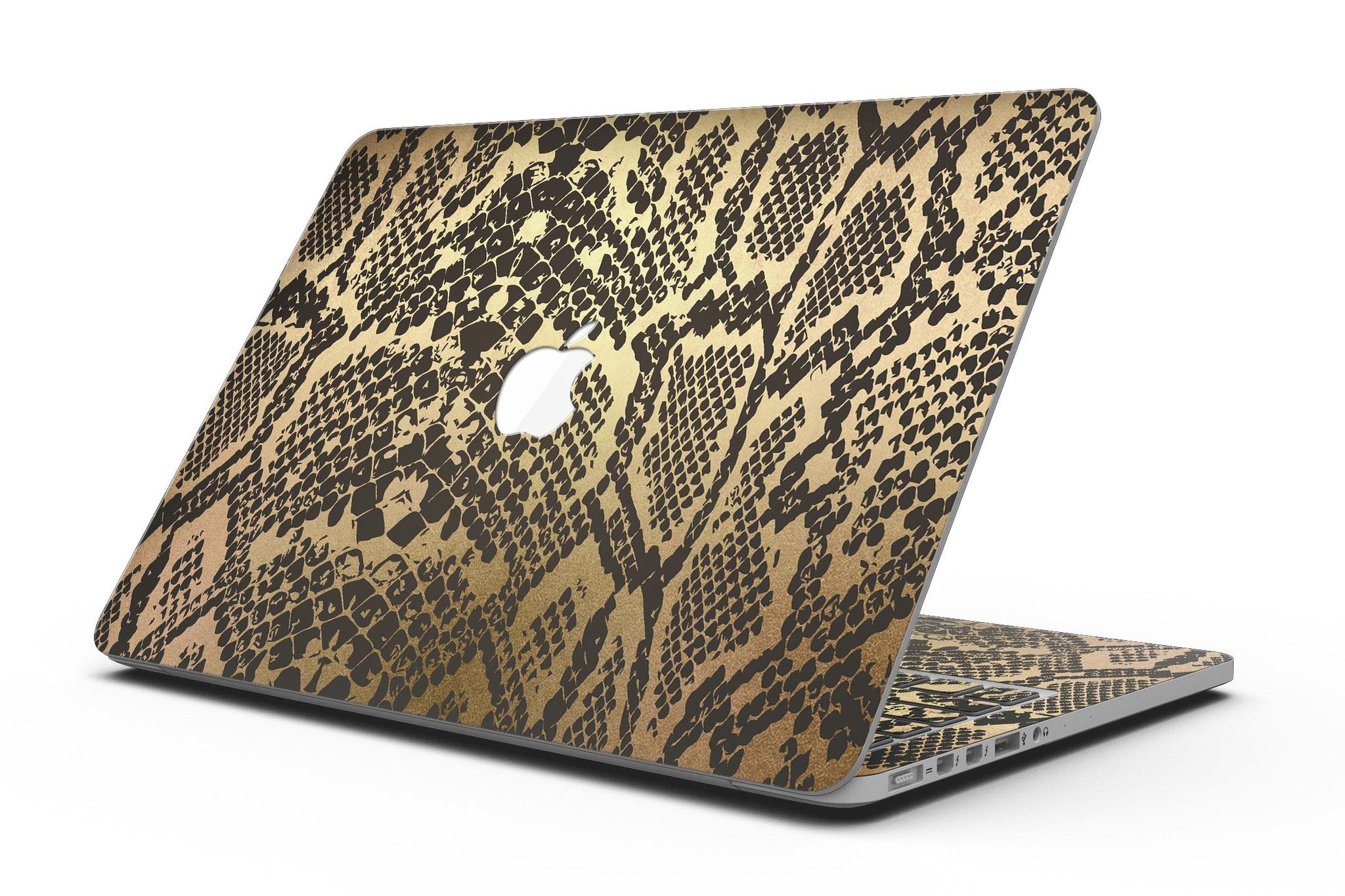 Dark Gold Flaked Animal v4 skin for MacBook Pro with Retina Display, showcasing a stylish design that protects the device.