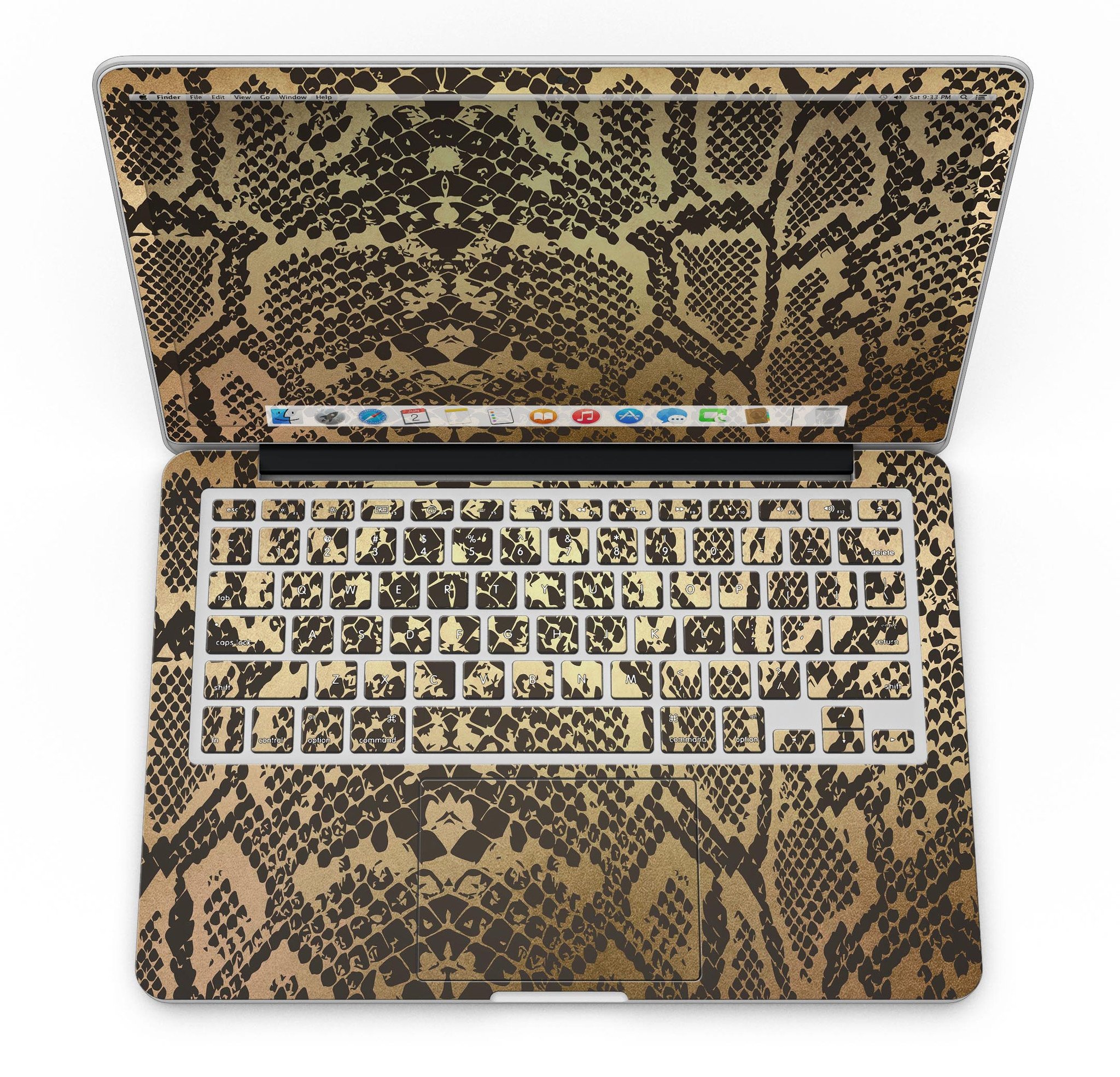 Dark Gold Flaked Animal v4 skin for MacBook Pro with Retina Display, showcasing a stylish design that protects the device.