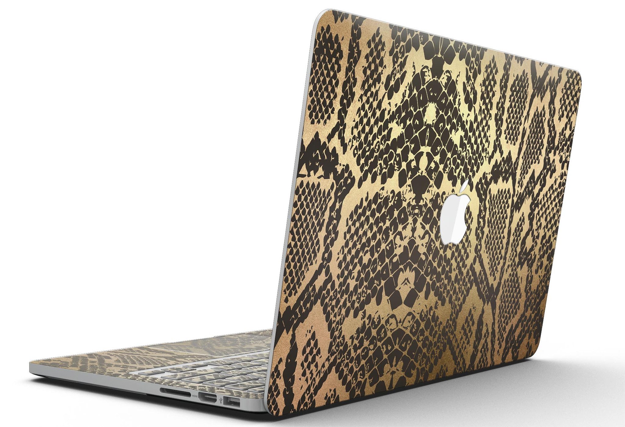 Dark Gold Flaked Animal v4 skin for MacBook Pro with Retina Display, showcasing a stylish design that protects the device.