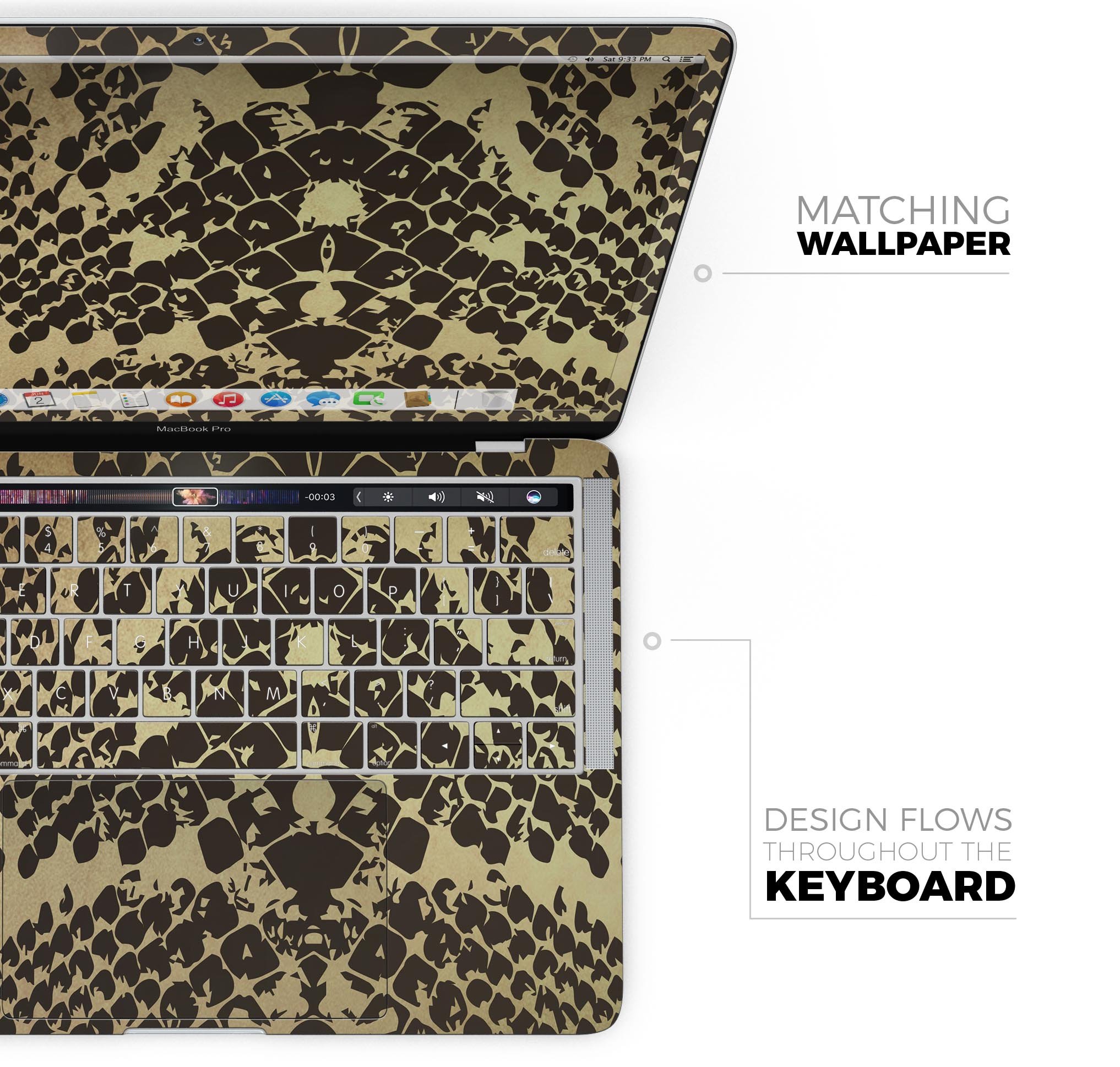 Dark Gold Flaked Animal v4 Skin Decal Wrap Kit for MacBook, showcasing a stylish design with a premium vinyl finish.