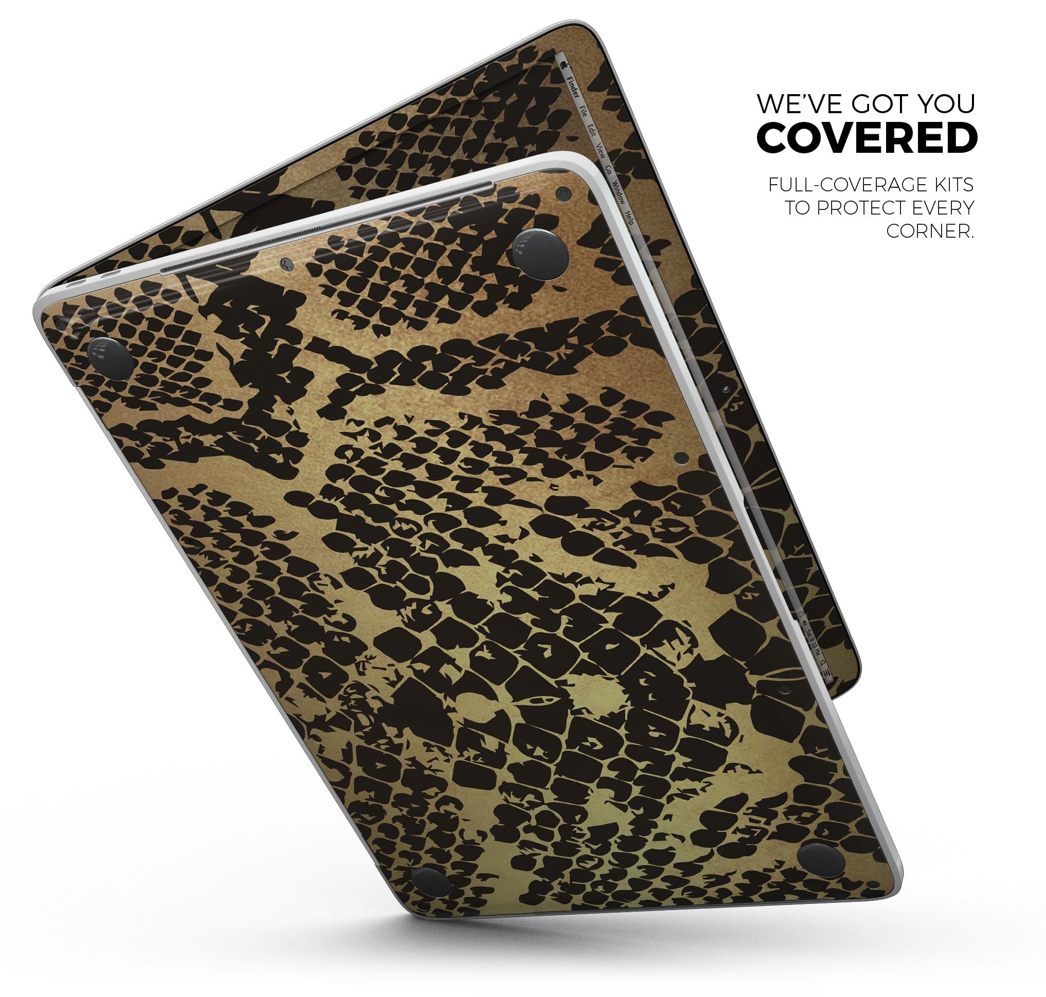 Dark Gold Flaked Animal v4 Skin Decal Wrap Kit for MacBook, showcasing a stylish design with a premium vinyl finish.