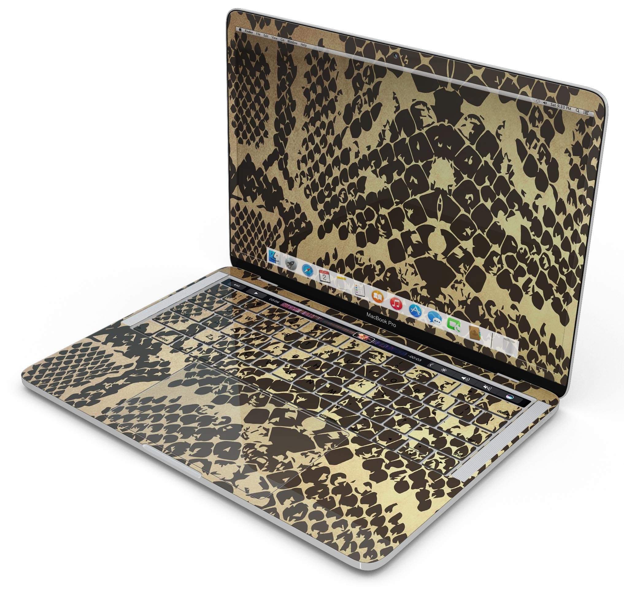 Dark Gold Flaked Animal v4 Skin Decal Wrap Kit for MacBook, showcasing a stylish design with a premium vinyl finish.