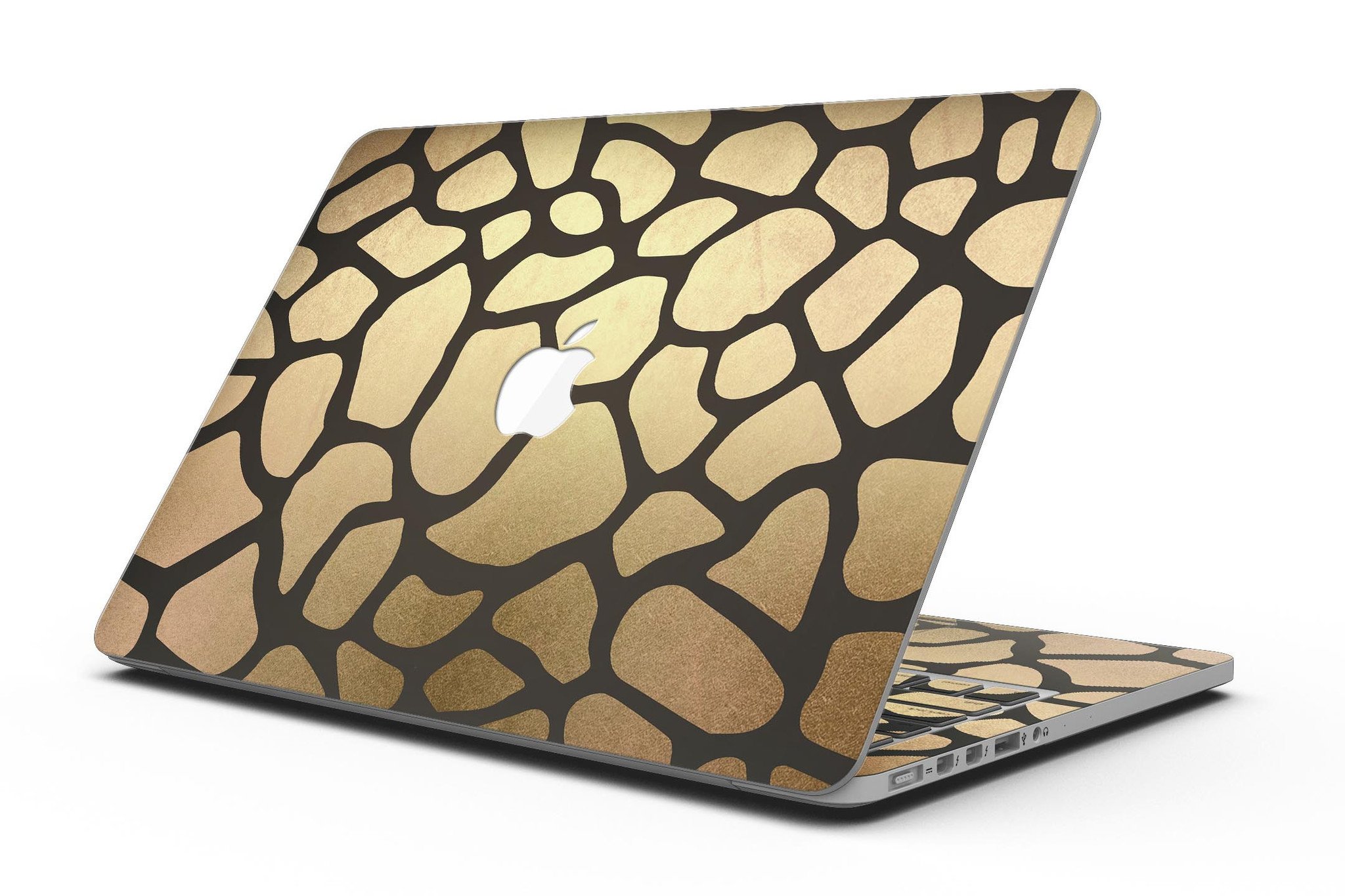 Dark Gold Flaked Animal v5 skin for MacBook Pro with Retina Display, showcasing a stylish design that protects the device.