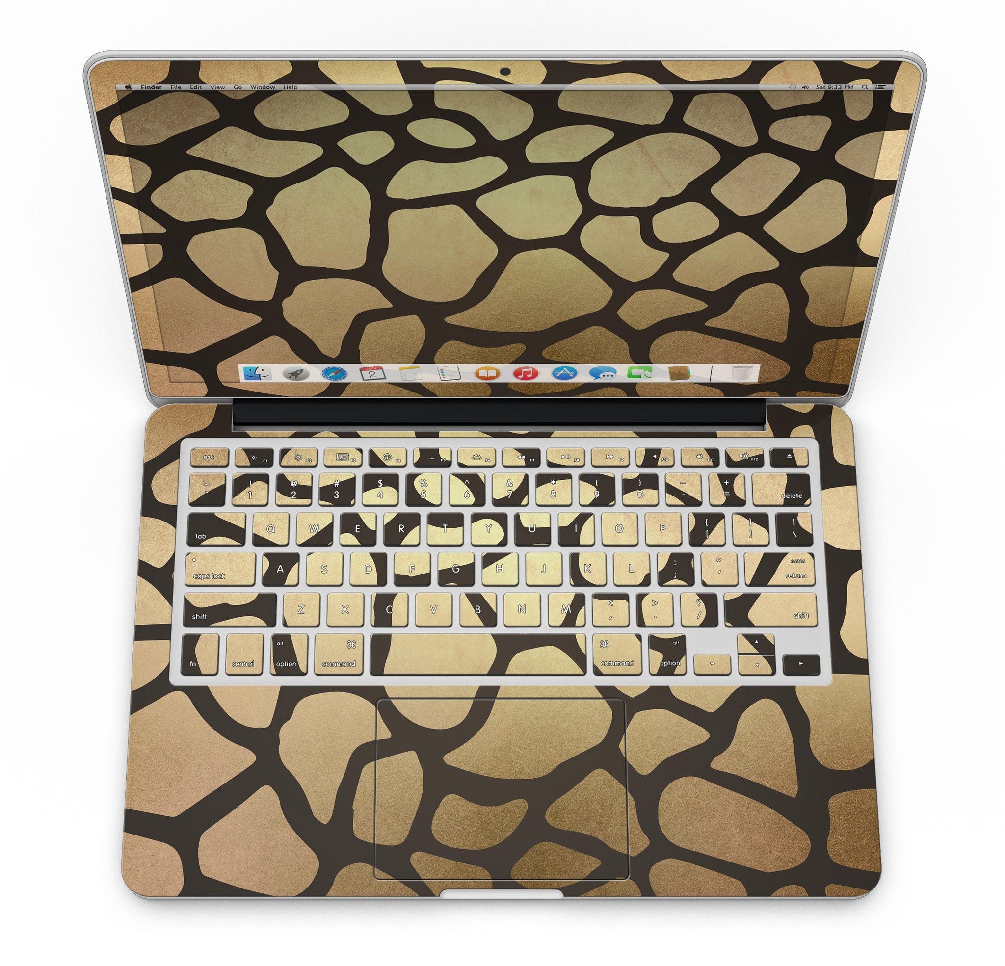 Dark Gold Flaked Animal v5 skin for MacBook Pro with Retina Display, showcasing a stylish design that protects the device.