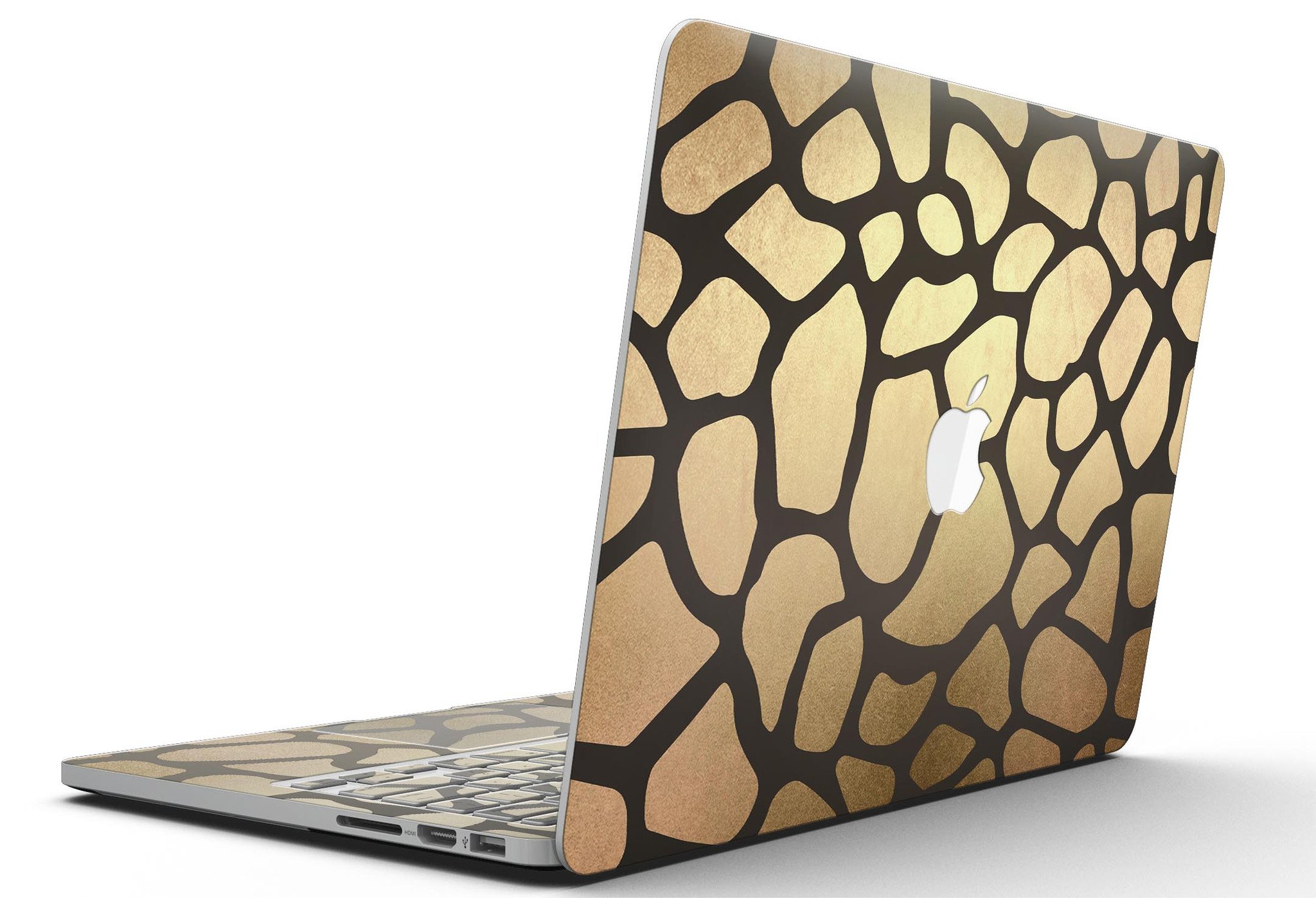 Dark Gold Flaked Animal v5 skin for MacBook Pro with Retina Display, showcasing a stylish design that protects the device.