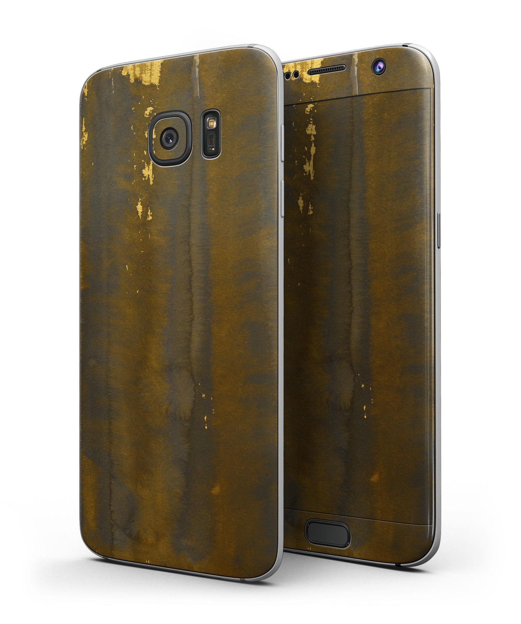 Dark Gold Reflection Skin-Kit for Samsung Galaxy S7/S7 Edge with gold specks, showcasing its premium vinyl finish and full-body coverage.