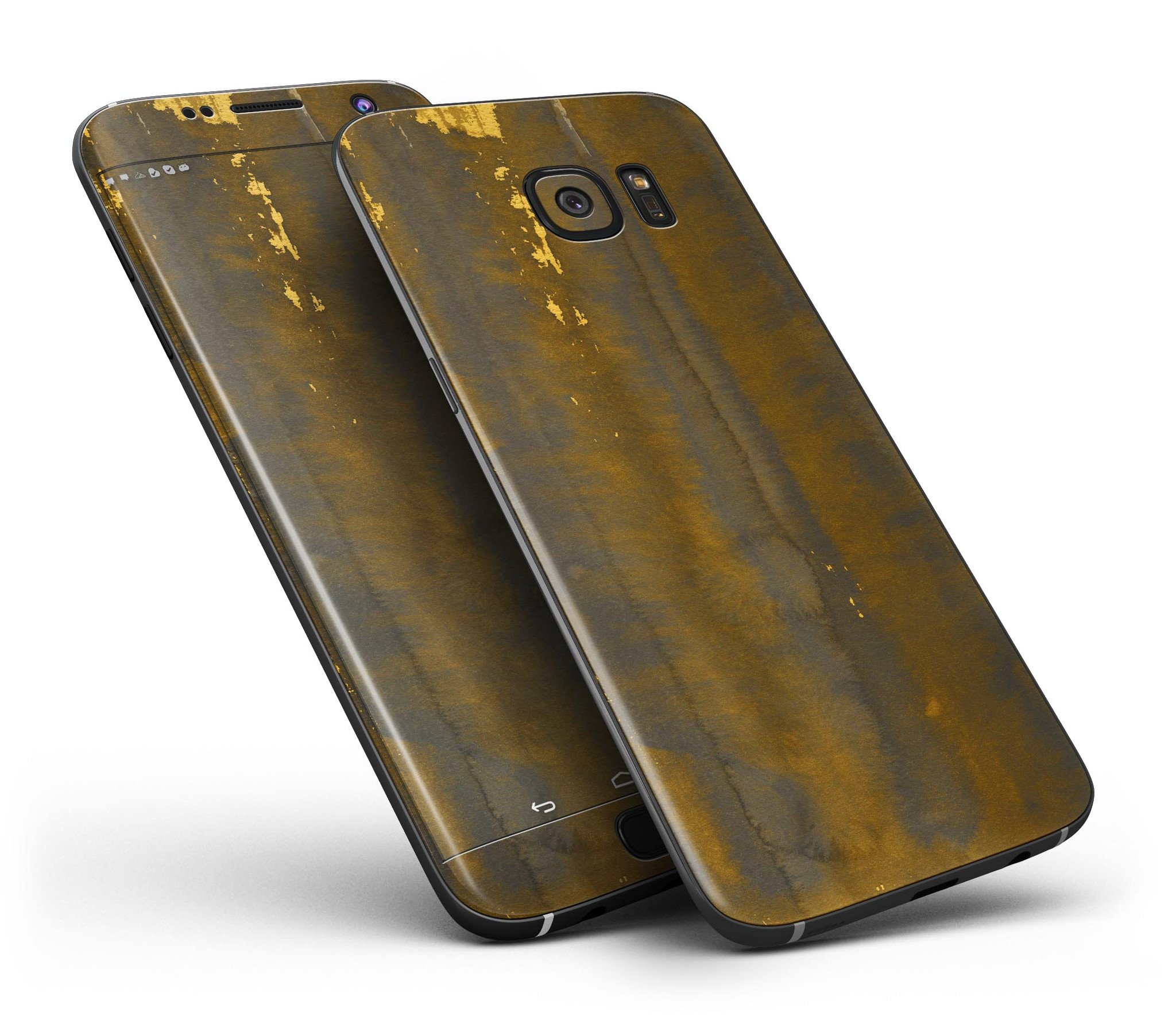 Dark Gold Reflection Skin-Kit for Samsung Galaxy S7/S7 Edge with gold specks, showcasing its premium vinyl finish and full-body coverage.