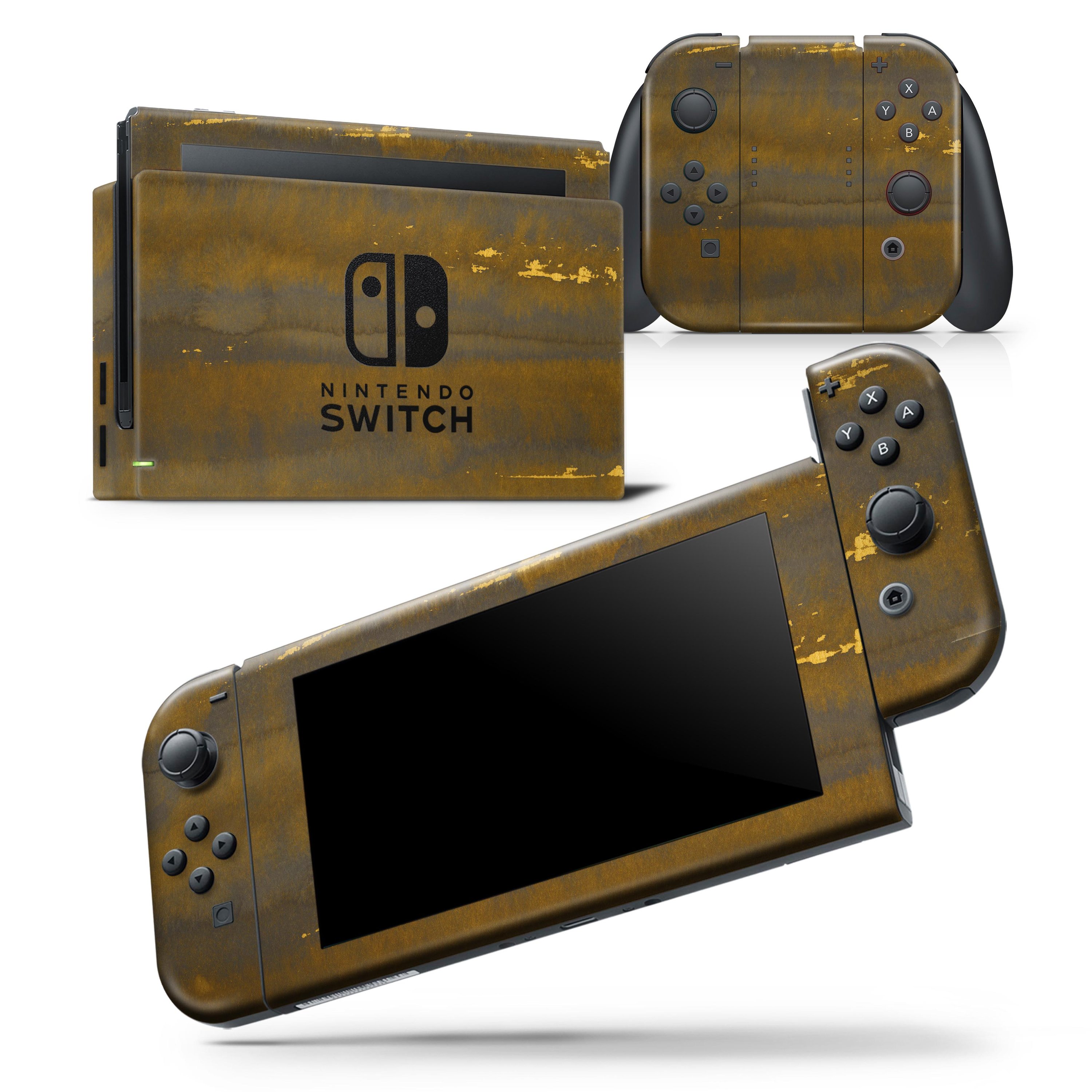 Dark Gold Reflection skin wrap decal for Nintendo Switch, featuring gold specks and a sleek design, providing protection and style.