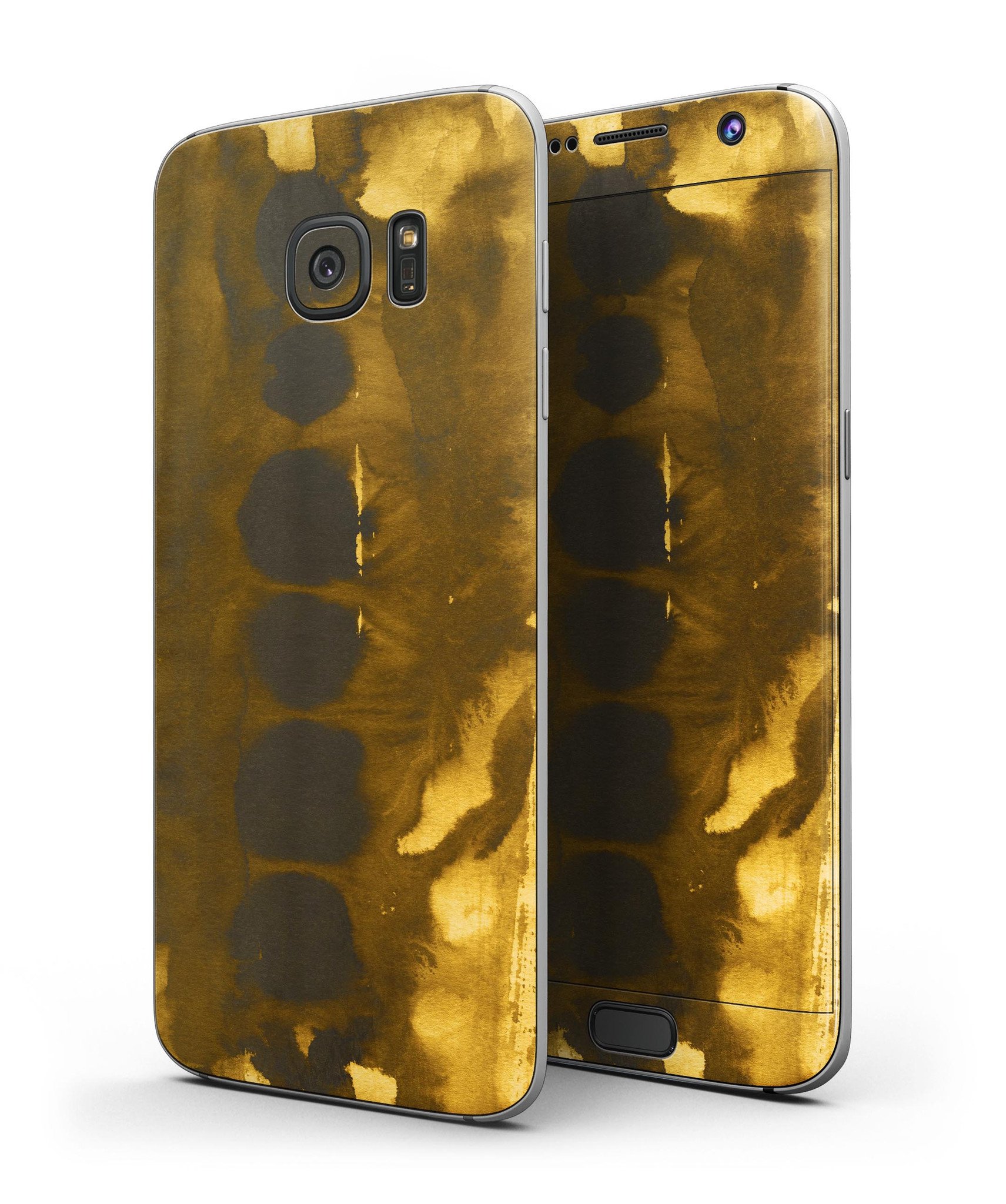 Dark Gray and Gold Cavern Full Body Skin-Kit for Samsung Galaxy S7 and S7 Edge, showcasing sleek design and premium vinyl material.