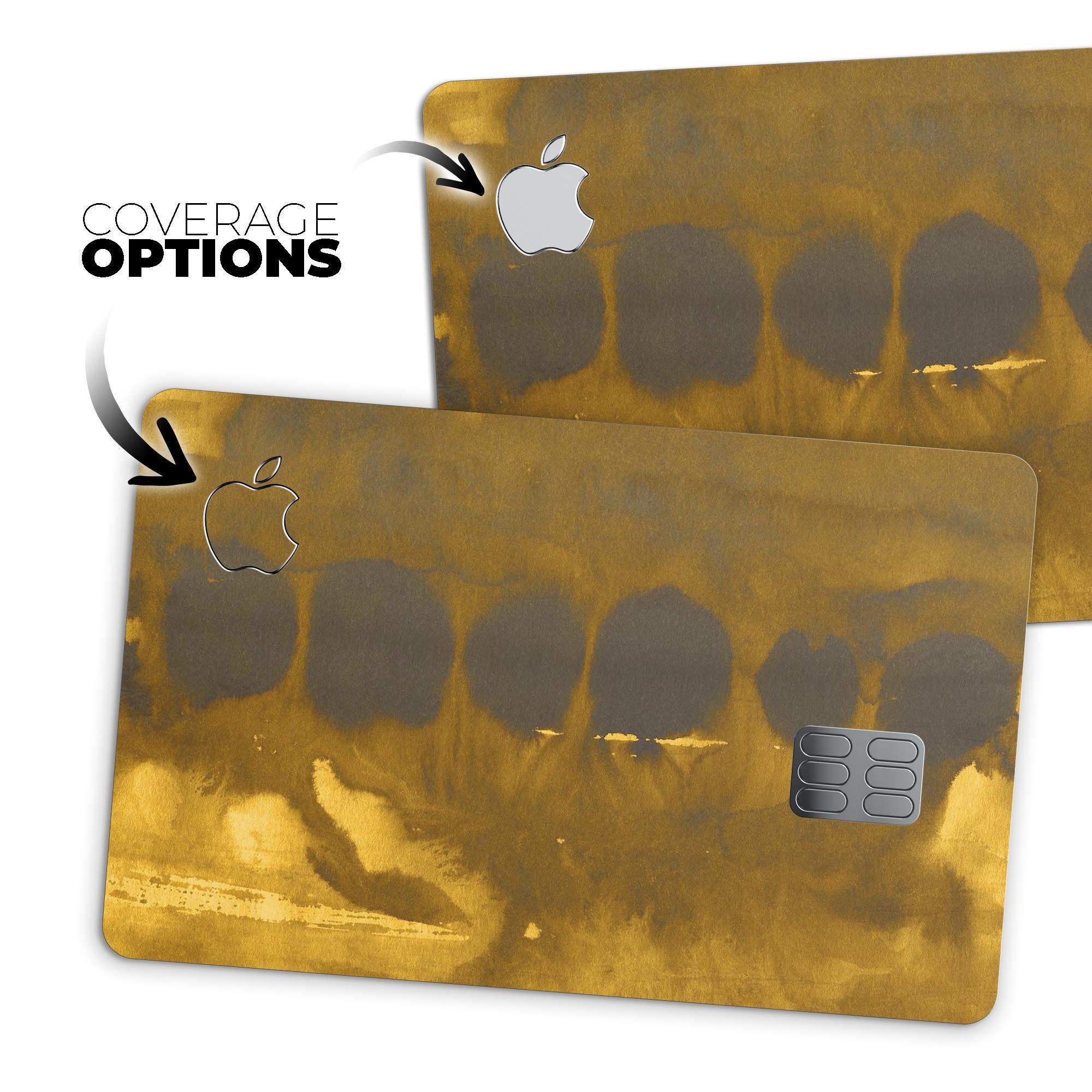 Dark Gray and Gold Cavern skin kit for Apple Card, showcasing premium vinyl design and protective features.