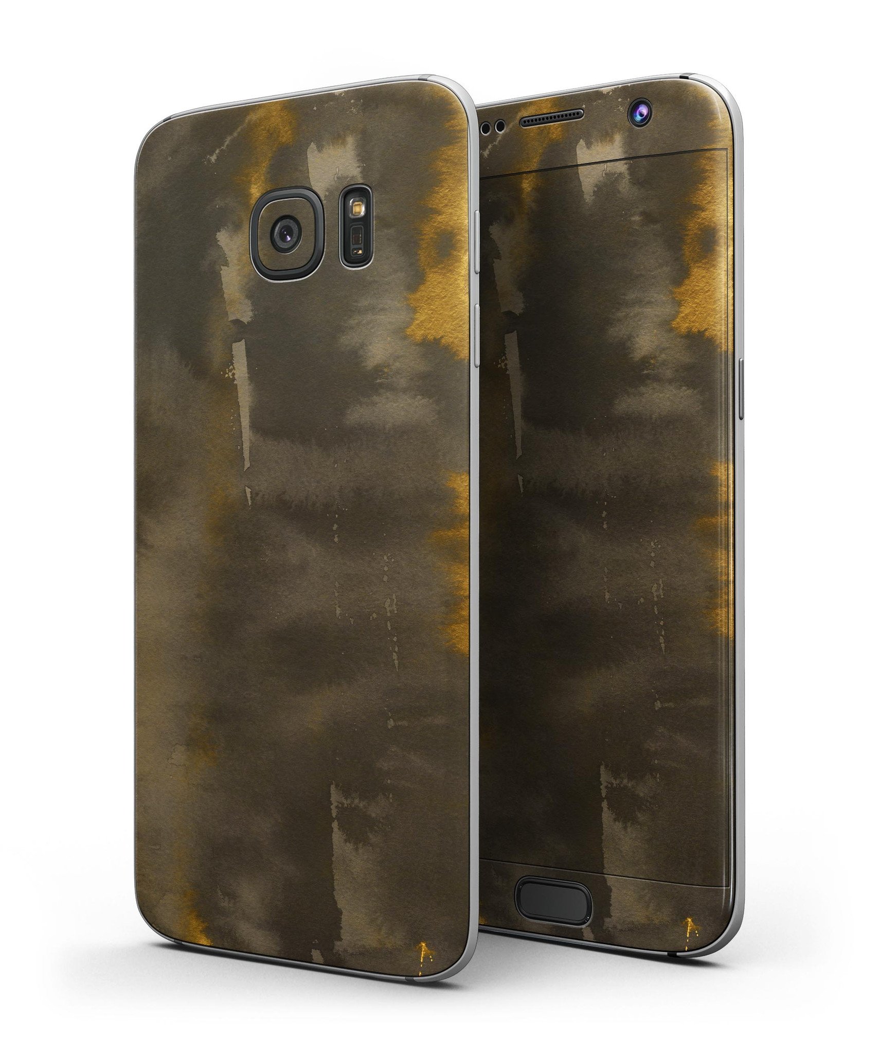 Dark Gray and Gold Cavern V3 Full Body Skin-Kit for Samsung Galaxy S7/S7 Edge, showcasing premium vinyl design and finish options.