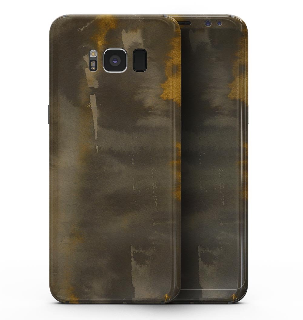 Dark Gray and Gold Cavern V3 skin for Samsung Galaxy S8, showcasing a stylish design with premium vinyl material.