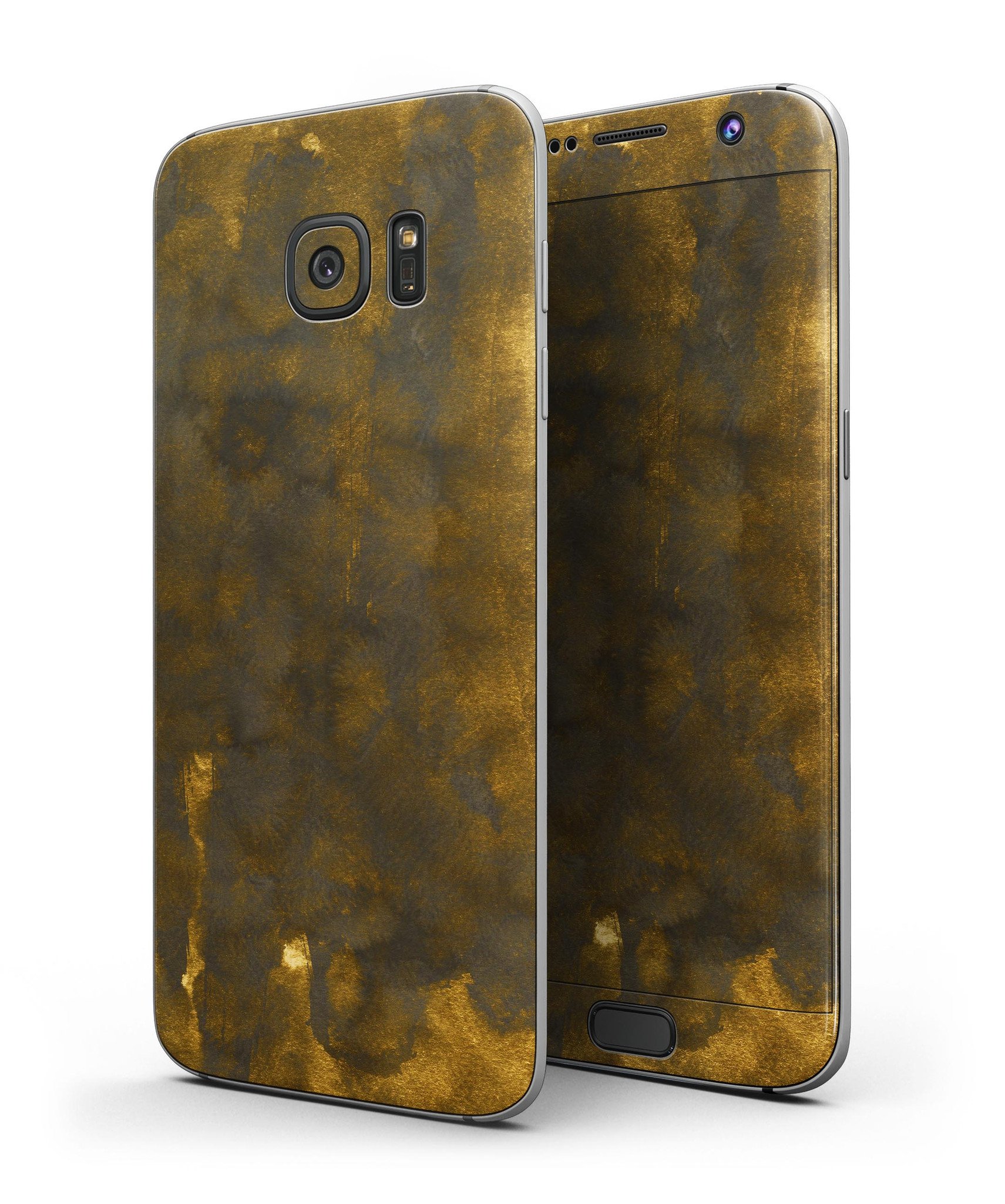 Dark Gray Storm skin for Samsung Galaxy S7/S7 Edge featuring golden light design, showcasing full-body coverage and premium vinyl material.