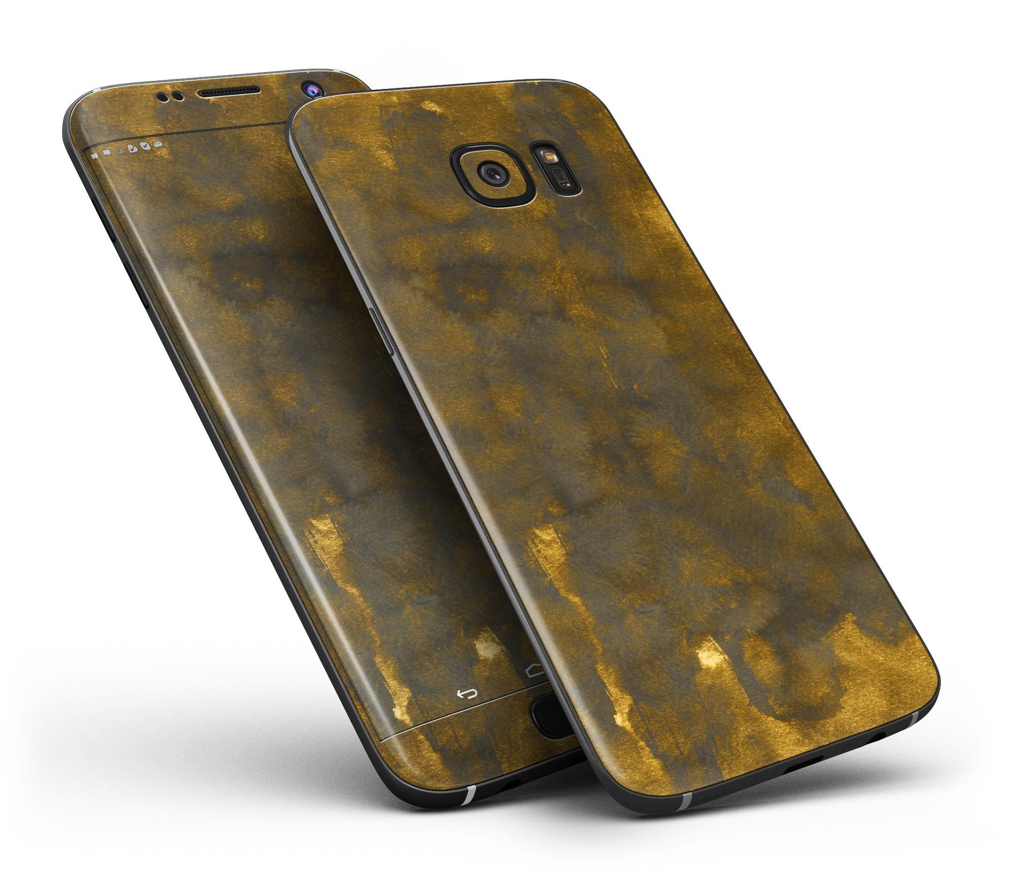 Dark Gray Storm skin for Samsung Galaxy S7/S7 Edge featuring golden light design, showcasing full-body coverage and premium vinyl material.