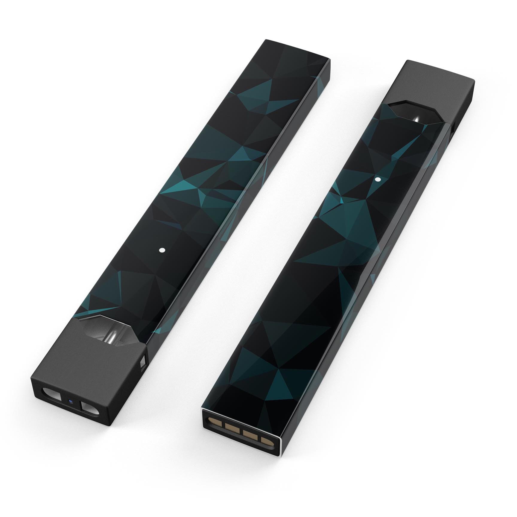 Dark green and black geometric triangles decal skin for JUUL vaping device, showcasing a modern design with precision cut edges.