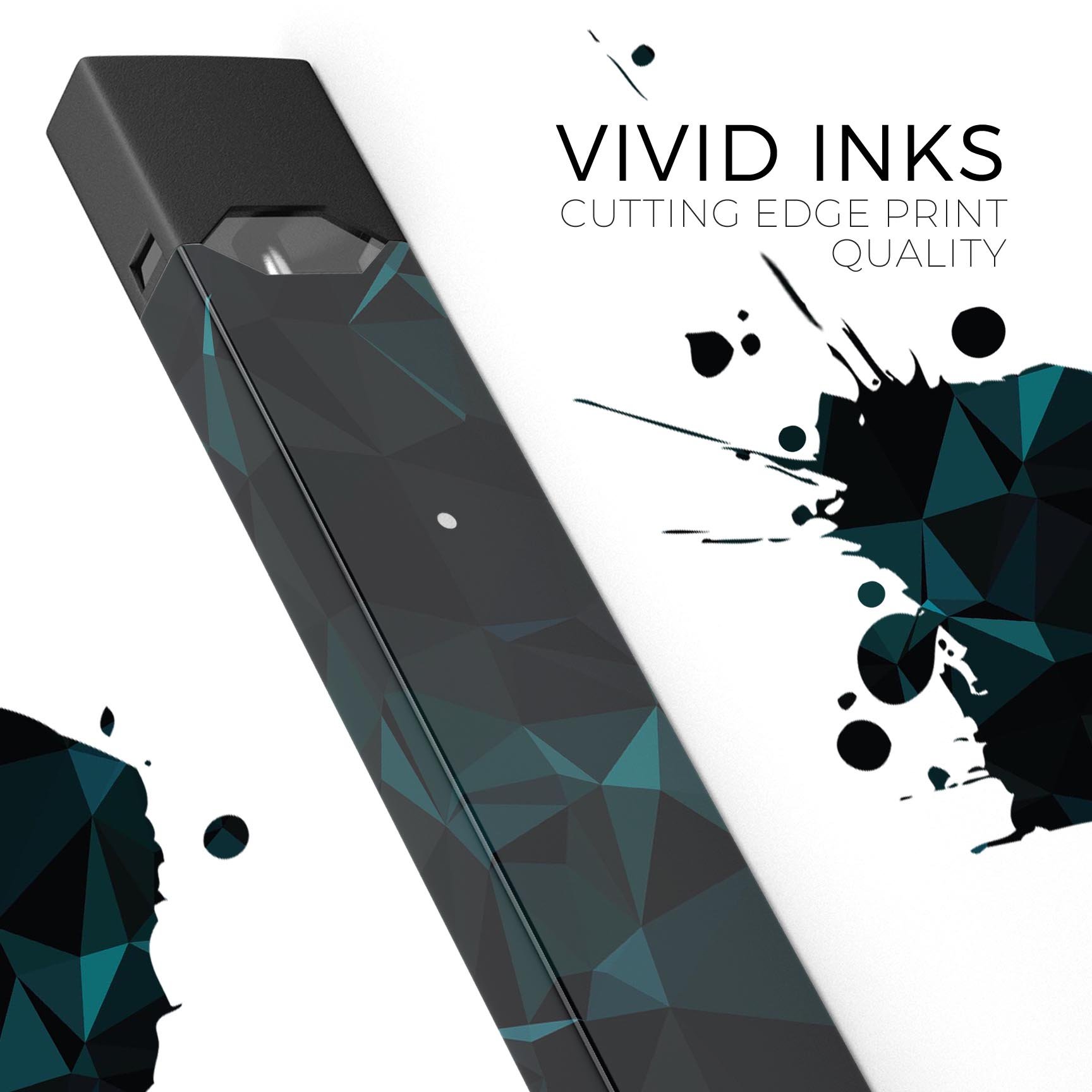 Dark green and black geometric triangles decal skin for JUUL vaping device, showcasing a modern design with precision cut edges.