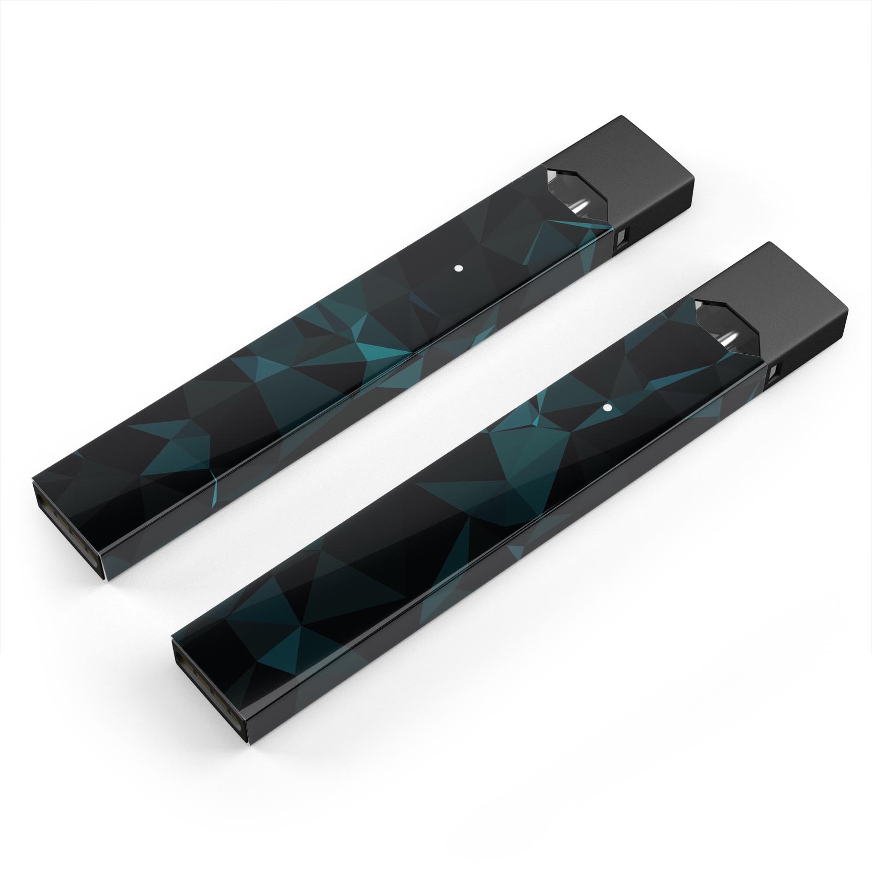 Dark green and black geometric triangles decal skin for JUUL vaping device, showcasing a modern design with precision cut edges.