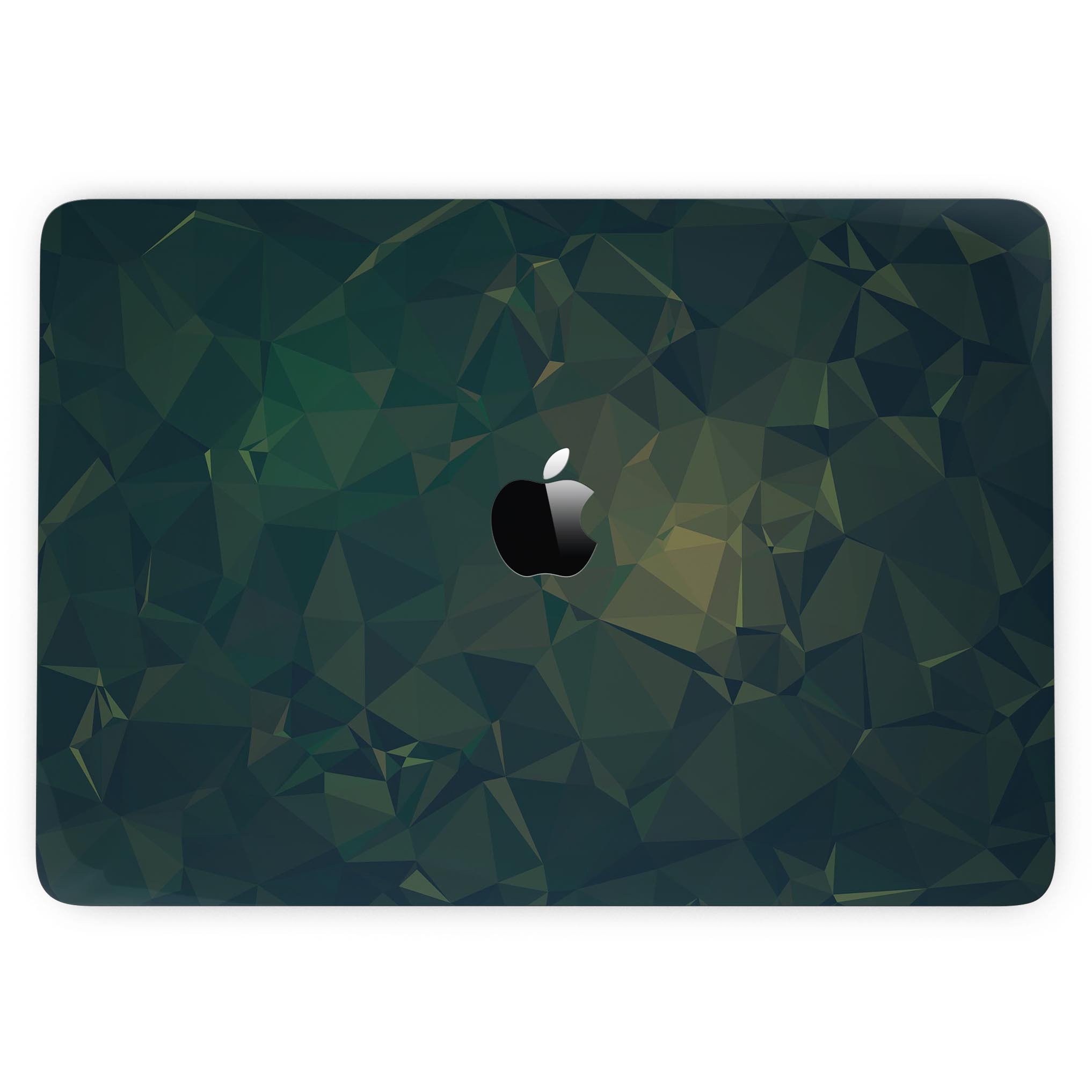 Dark Green Geometric V12 skin for MacBook Pro with Touch Bar, showcasing a stylish geometric design on a sleek laptop.