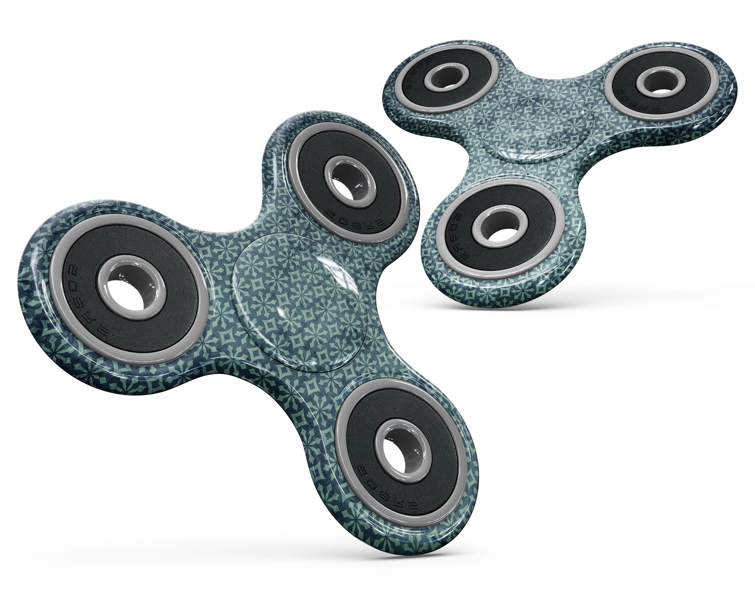 Dark Grungy Teal Micro Snowflake Pattern skin for fidget spinner, showcasing a unique design with snowflakes on a teal background.