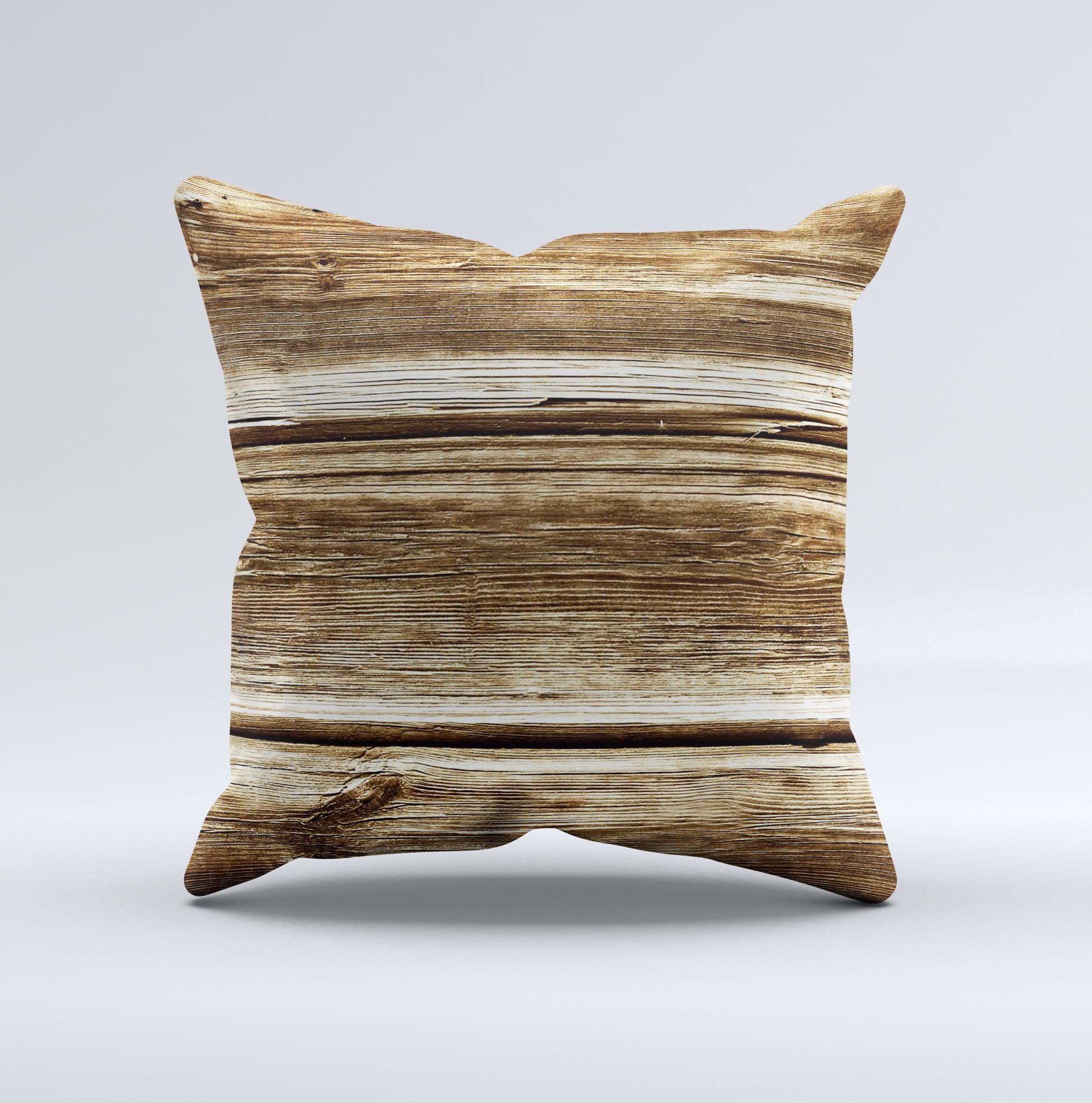 Dark Highlighted Old Wood ink-Fuzed Decorative Throw Pillow showcasing a rustic design with high-quality fabric and unique handcrafted details.