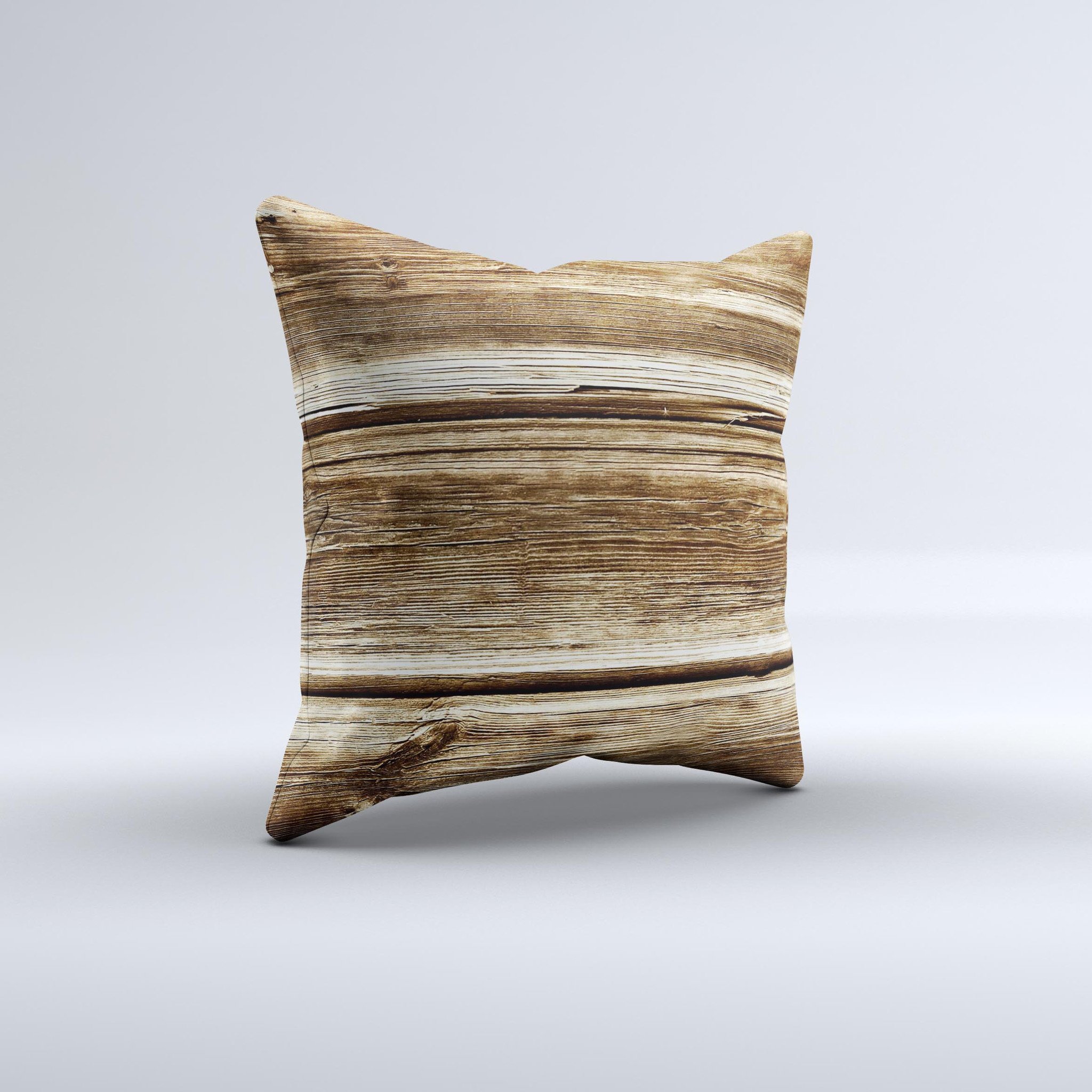 Dark Highlighted Old Wood ink-Fuzed Decorative Throw Pillow showcasing a rustic design with high-quality fabric and unique handcrafted details.