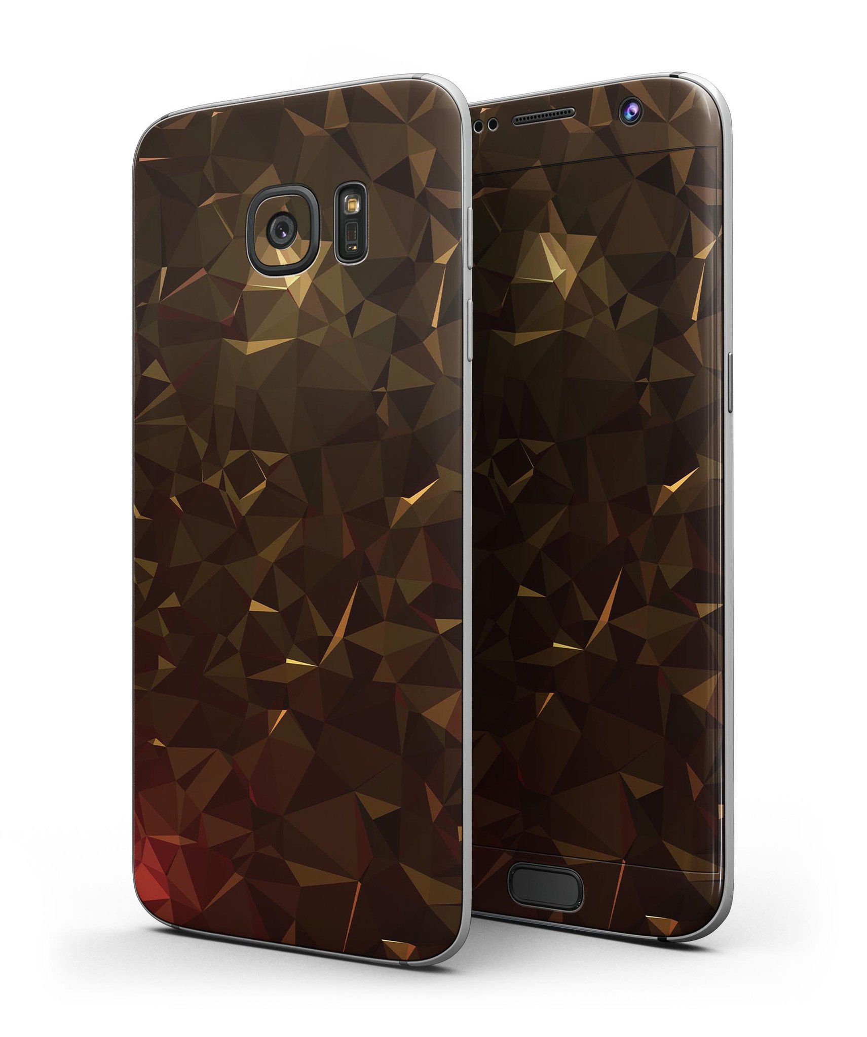 Dark Orange Geometric V13 skin kit for Samsung Galaxy S7 and S7 Edge, showcasing vibrant geometric patterns and premium vinyl material.