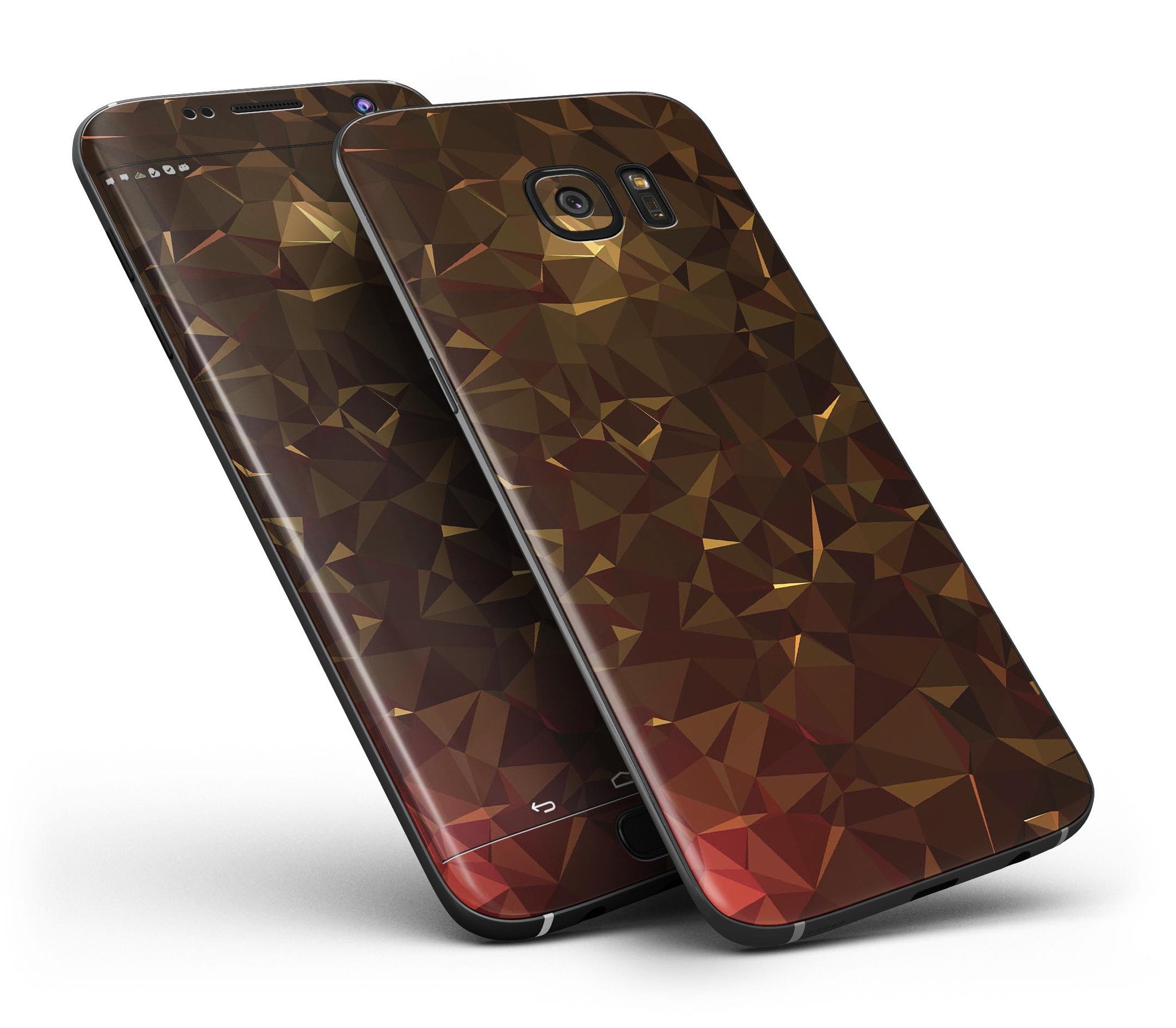 Dark Orange Geometric V13 skin kit for Samsung Galaxy S7 and S7 Edge, showcasing vibrant geometric patterns and premium vinyl material.