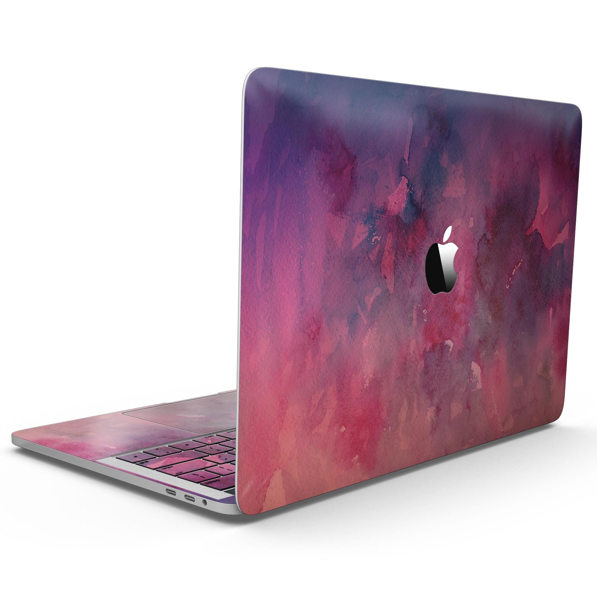 Dark Pink 53 Absorbed Watercolor Texture skin for MacBook Pro with Touch Bar, showcasing vibrant colors and a stylish design.