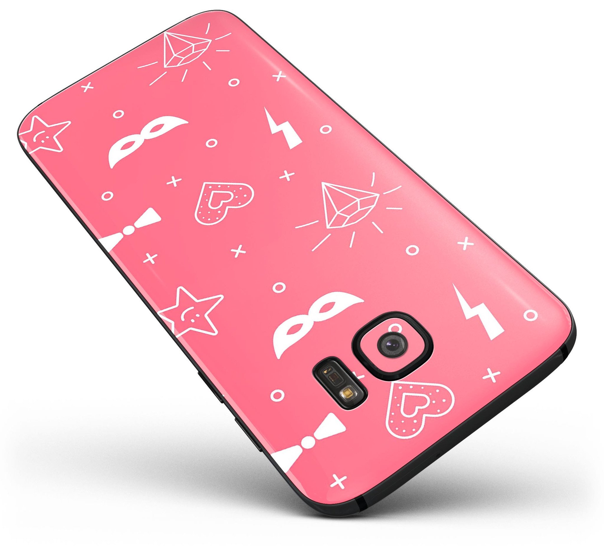 Dark Pink Doodles Full Body Skin-Kit for Samsung Galaxy S7/S7 Edge, showcasing vibrant doodle design and premium vinyl material.