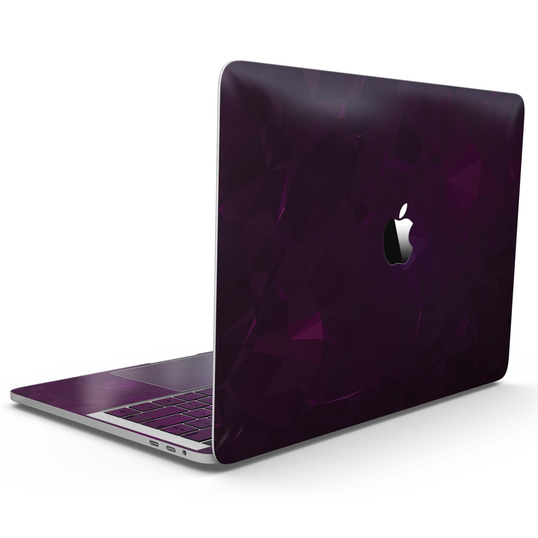 Dark Pink Geometric V16 skin kit for MacBook Pro with Touch Bar, showcasing vibrant geometric patterns and premium vinyl material.