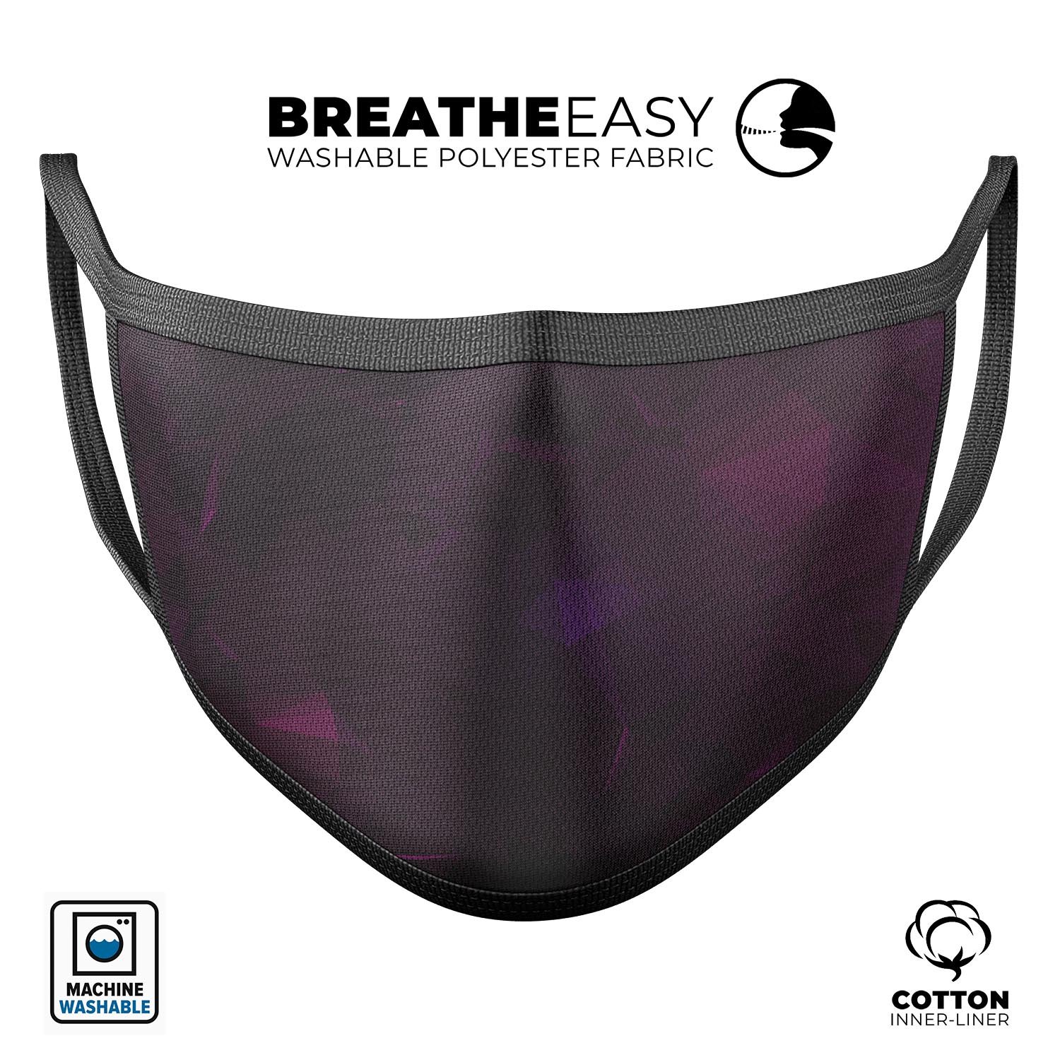 Dark Pink Geometric V16 mouth cover, unisex anti-dust mask made in the USA, featuring adjustable ear loops and a comfortable cotton interior.