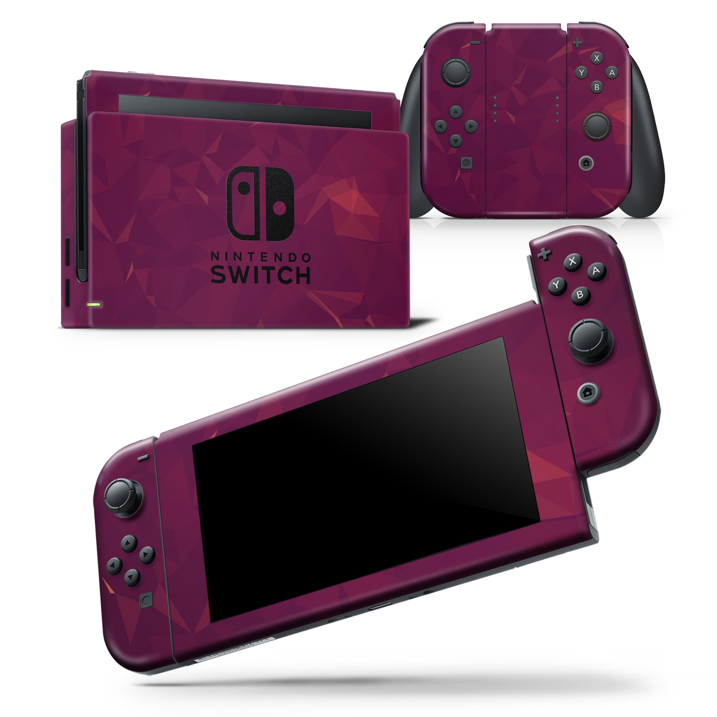 Dark Pink Geometric V3 skin wrap decal for Nintendo Switch Lite, showcasing a stylish geometric design that fits snugly on the console and controllers.