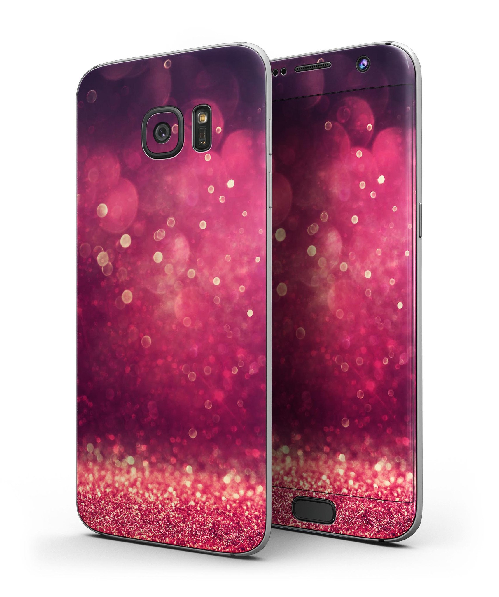 Dark Pink Shimmering Orbs of Light skin kit for Samsung Galaxy S7 and S7 Edge, showcasing vibrant colors and a stylish design.