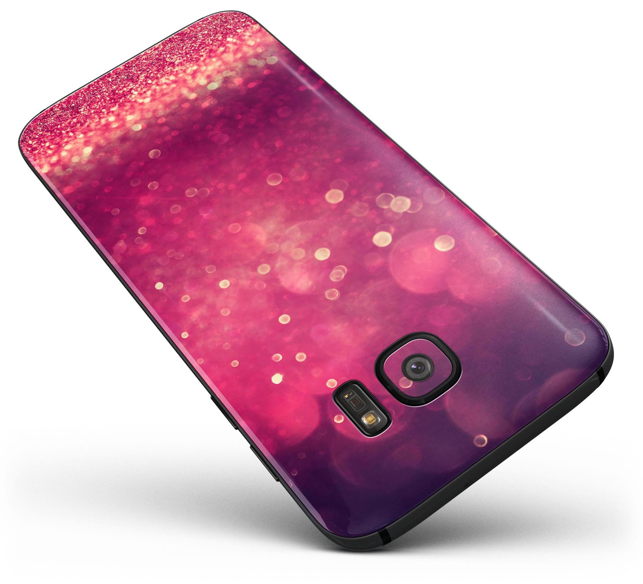 Dark Pink Shimmering Orbs of Light skin kit for Samsung Galaxy S7 and S7 Edge, showcasing vibrant colors and a stylish design.